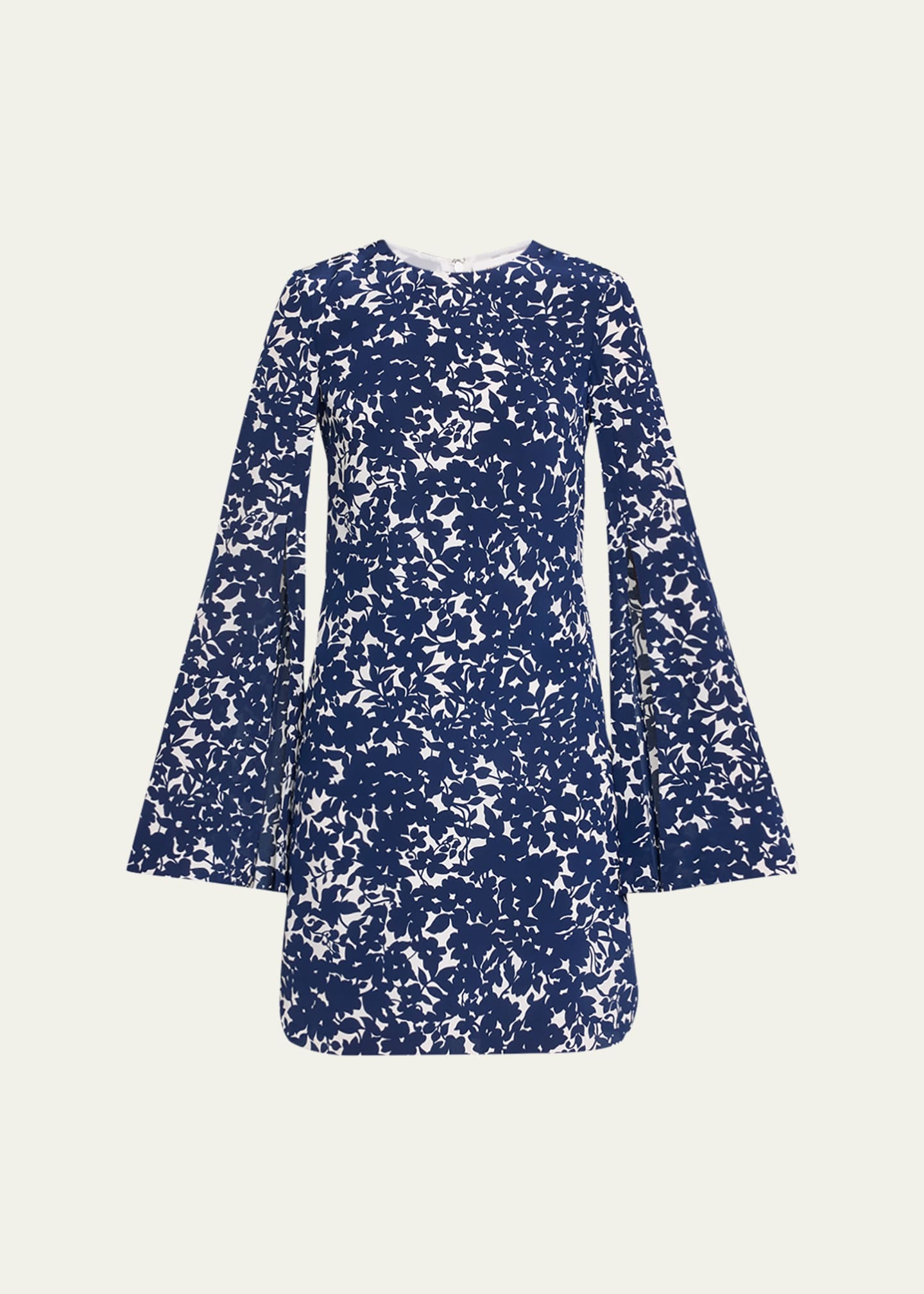 Michael Kors Collection Floral Print Split Long Sleeve Crepe De Chine Mini Dress
