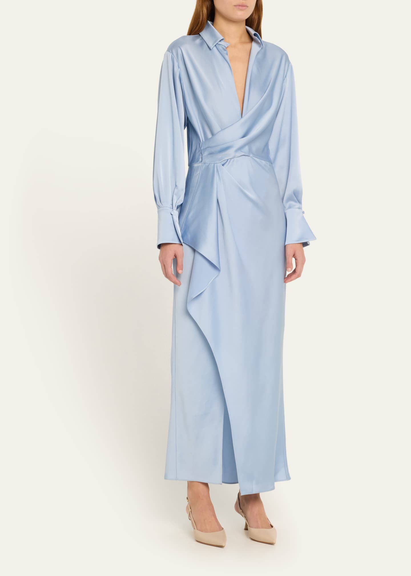 SIMKHAI Talita V-Neck Draped Midi Shirt Dress - Bergdorf Goodman