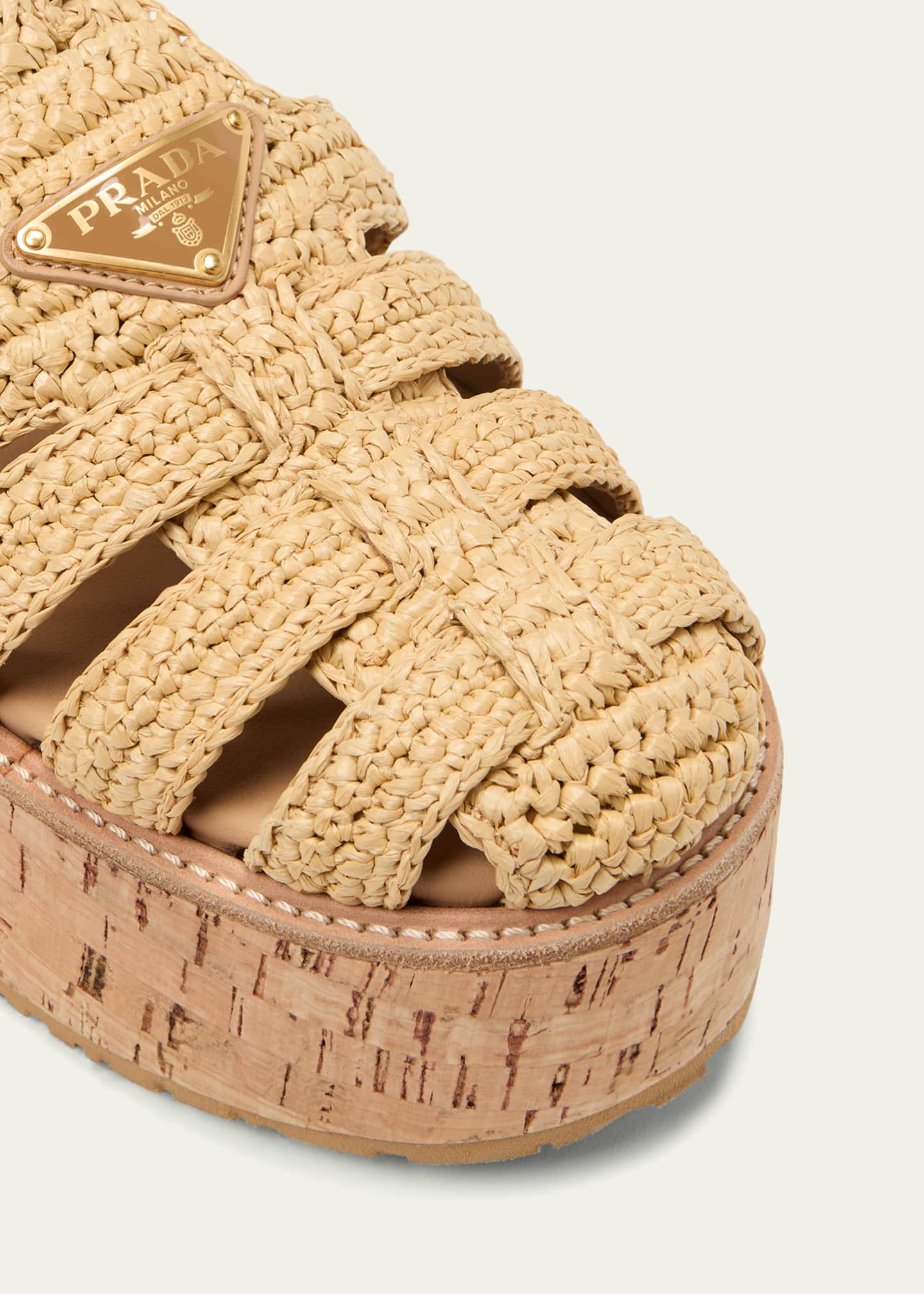 Prada Raffia Cork Platform Fisherman Sandals Bergdorf Goodman