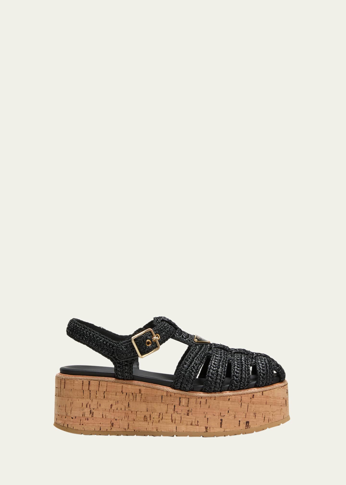 Prada Raffia Cork Platform Fisherman Sandals Image 1 of 5