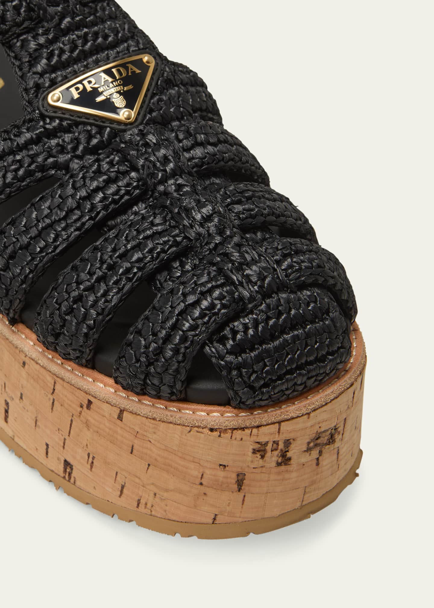 Prada Raffia Cork Platform Fisherman Sandals Image 5 of 5