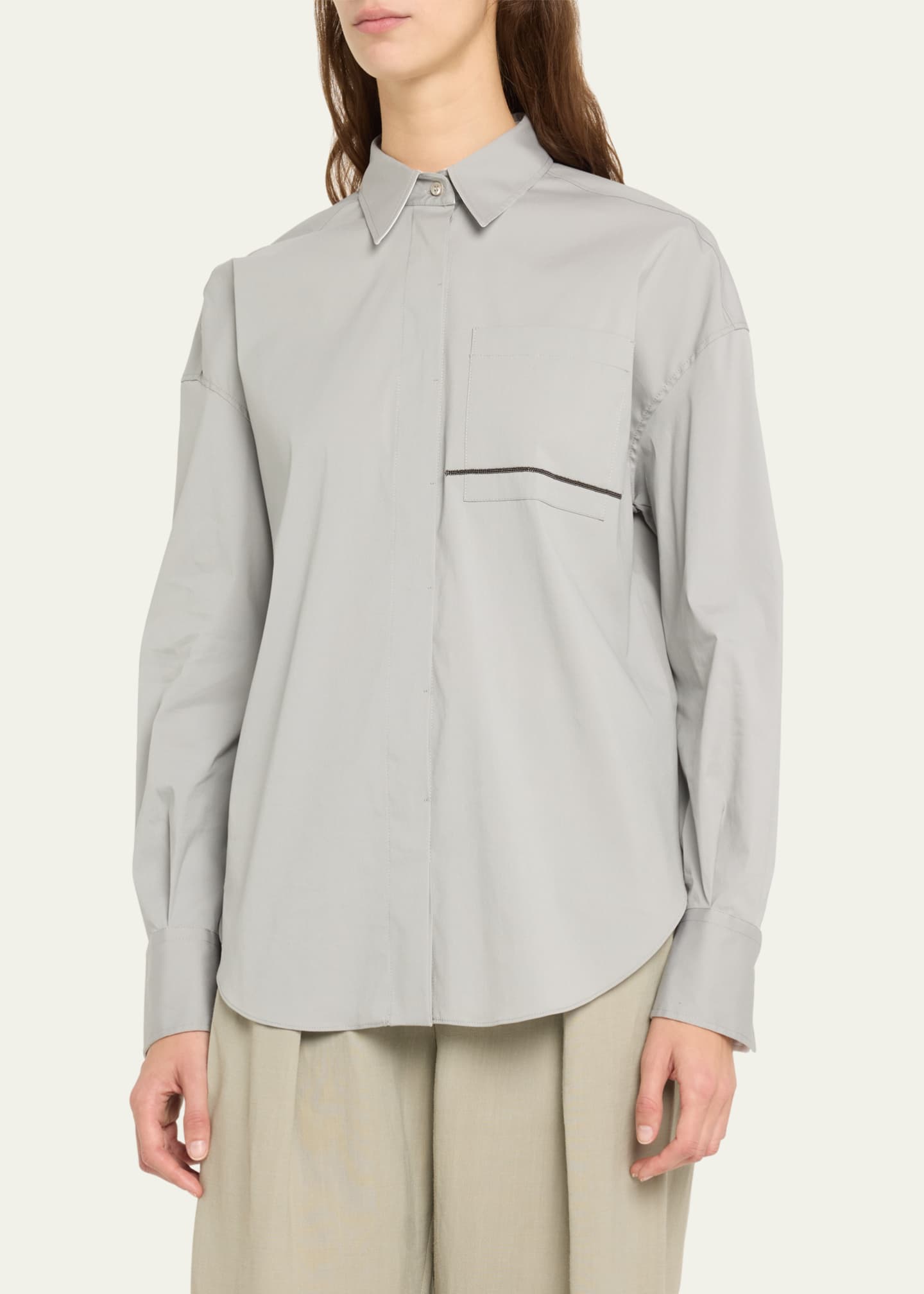 Brunello Cucinelli Monili-chain poplin shirt - White