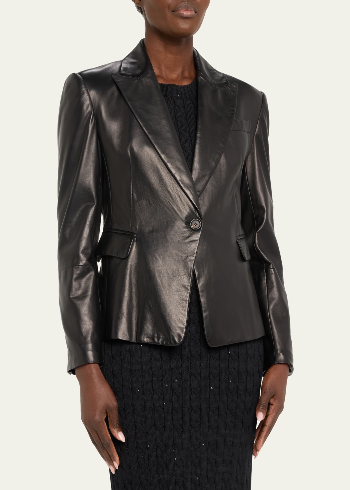 Brunello Cucinelli Nappa Leather Short Blazer Jacket Image 4 of 5