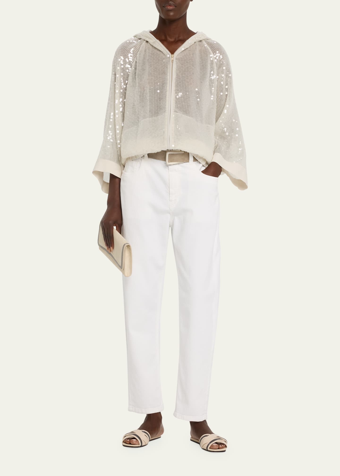 Brunello Cucinelli Cripsy Silk Paillette Hooded Jacket Image 2 of 5