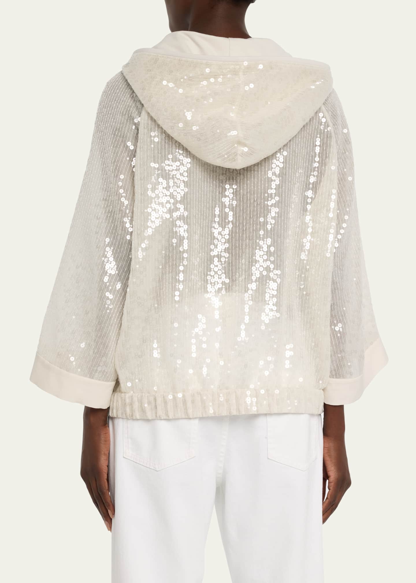 Brunello Cucinelli Cripsy Silk Paillette Hooded Jacket Image 3 of 5