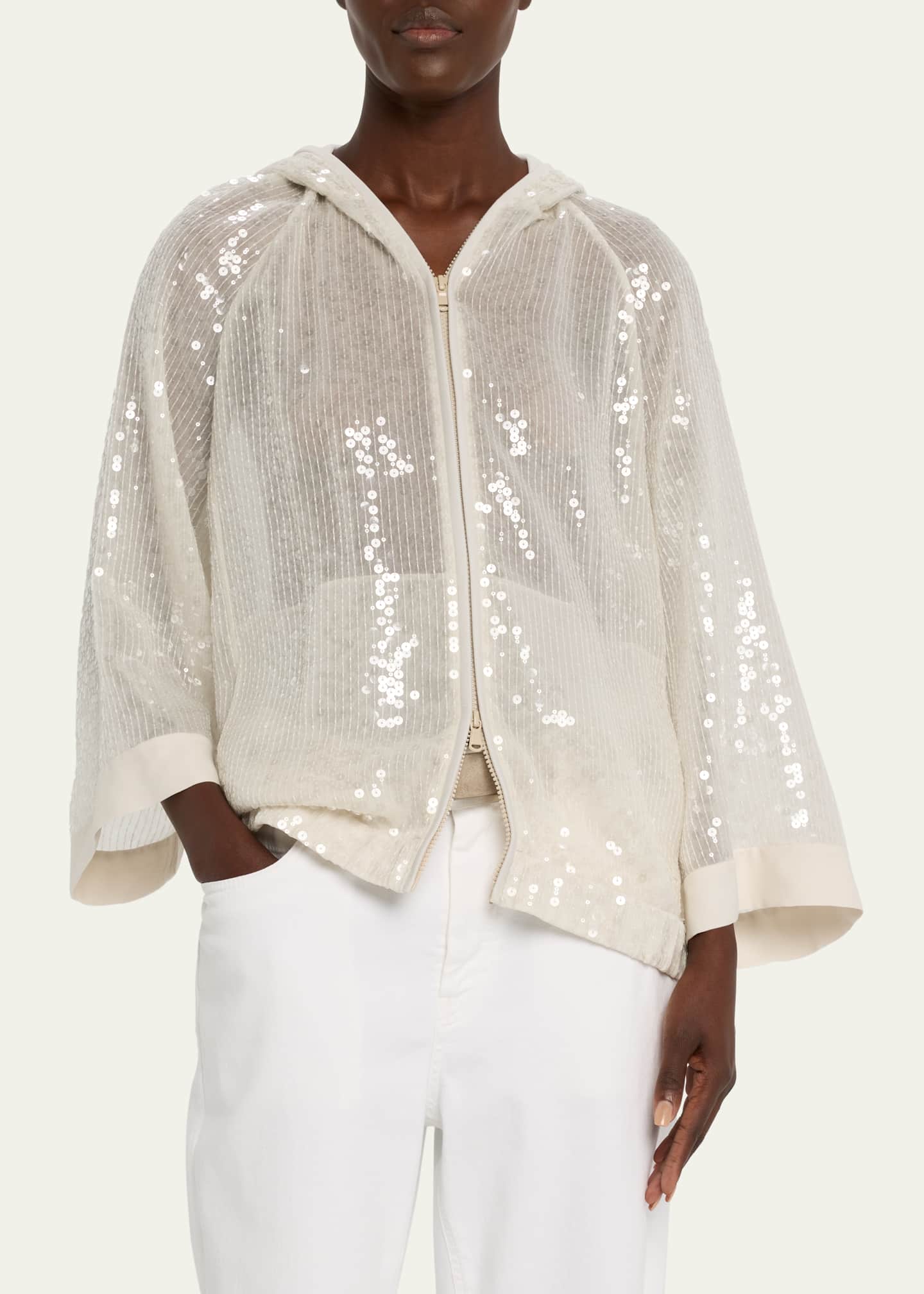 Brunello Cucinelli Cripsy Silk Paillette Hooded Jacket Image 4 of 5