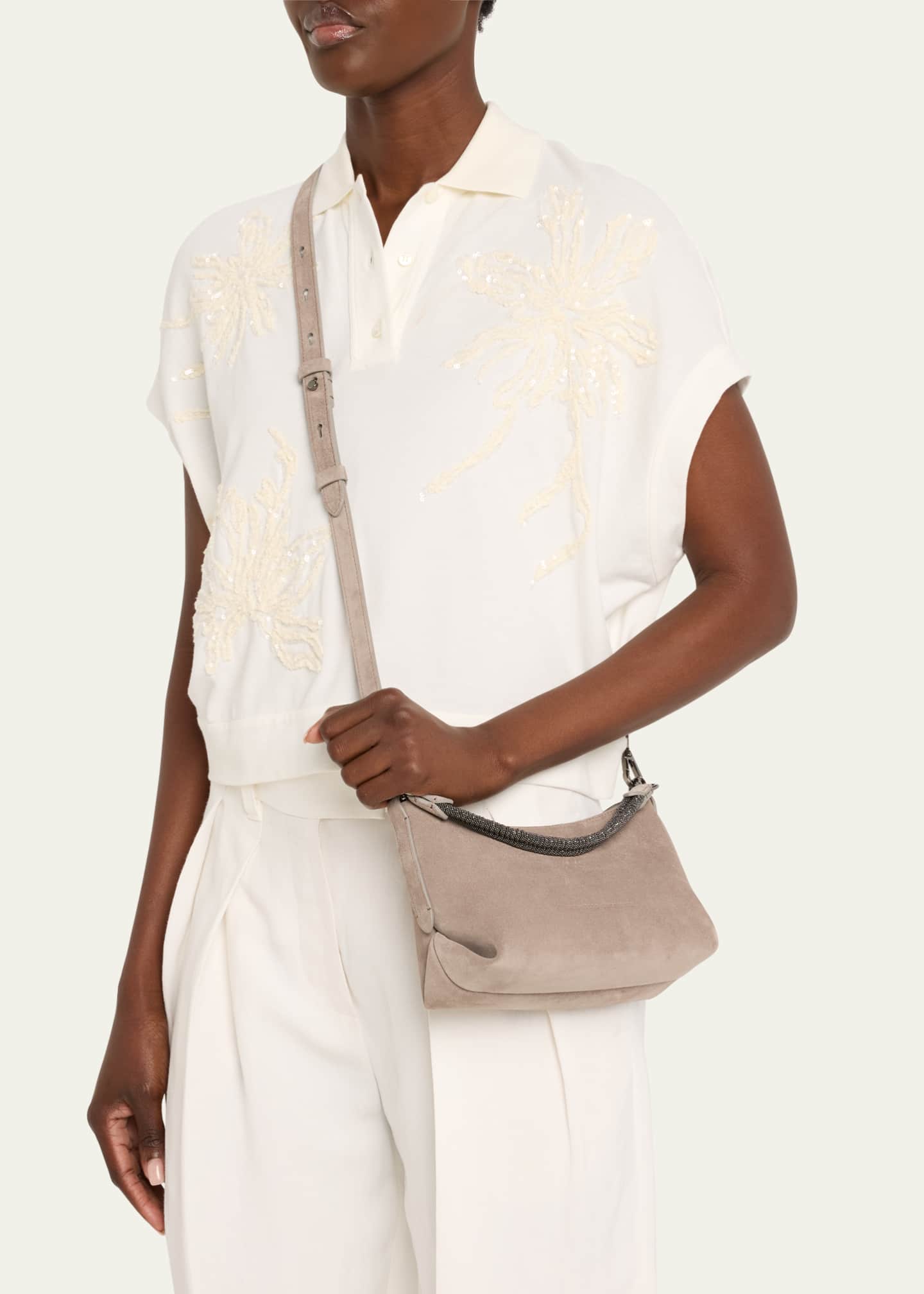 Brunello Cucinelli Mini Monili Suede Shoulder Bag Image 2 of 5