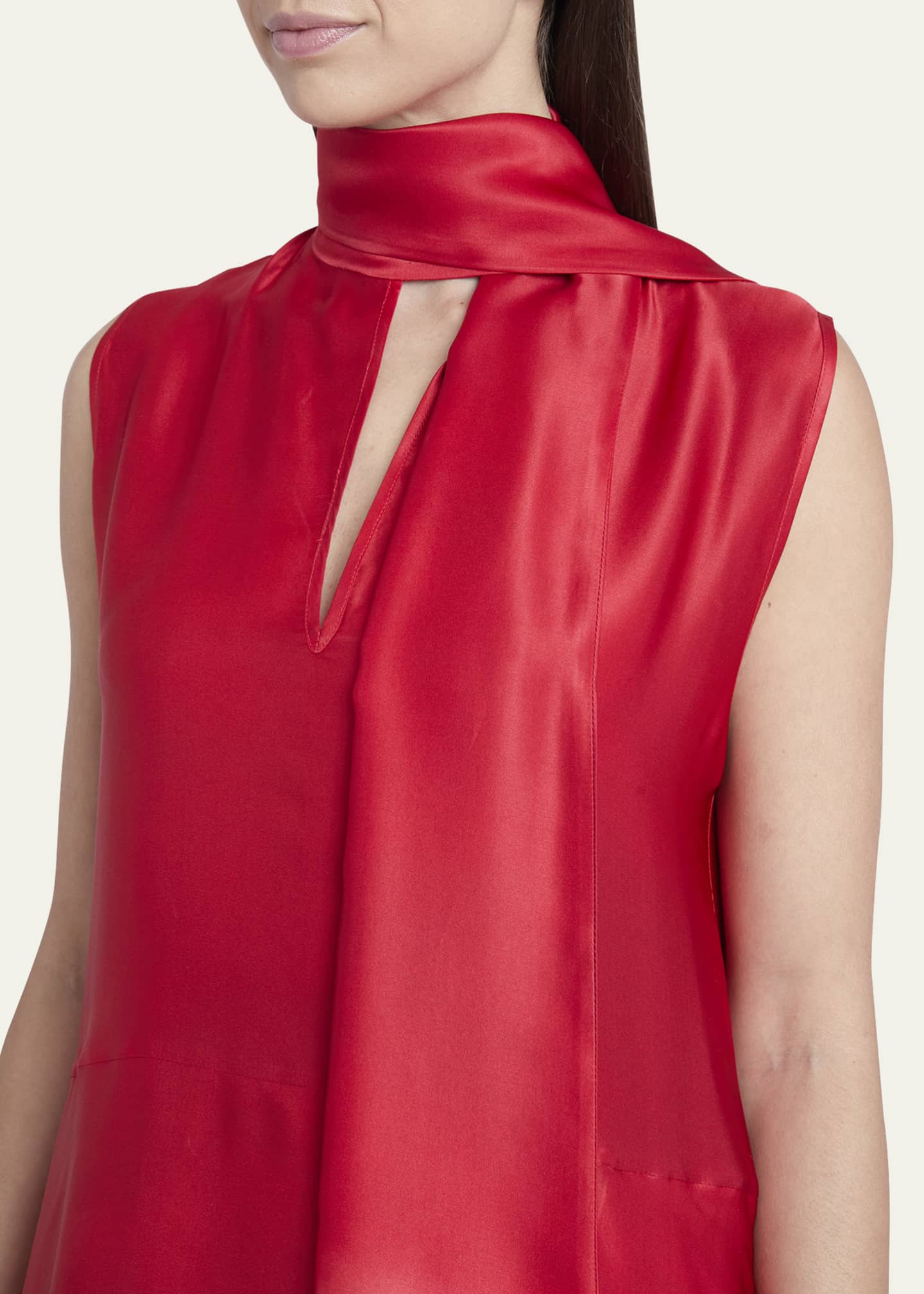 Tie Detail High Low Silk Dress