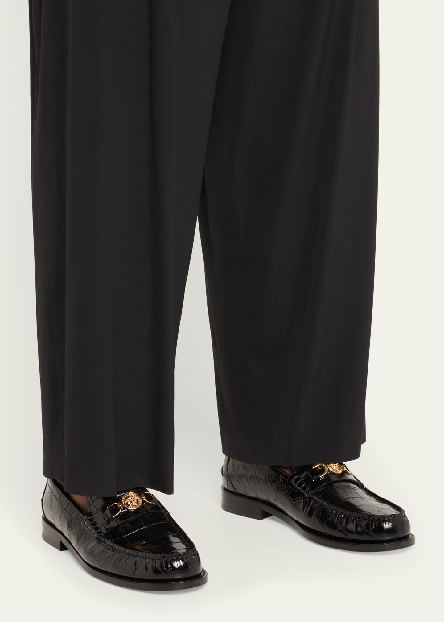 Versace Men's Croc-Effect Medusa Coin Bit Loafers Image 2 of 5