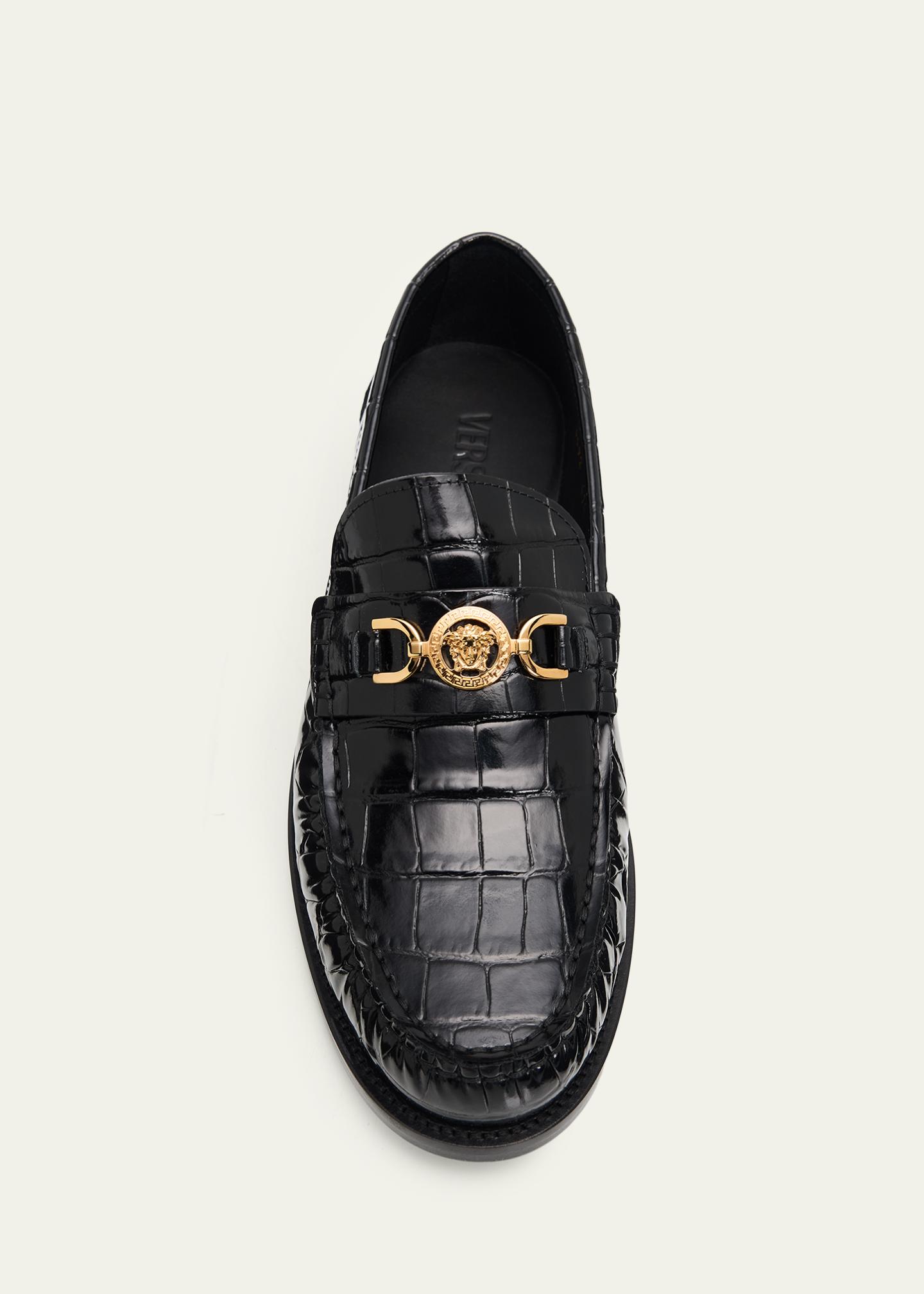 Versace Men's Croc-Effect Medusa Coin Bit Loafers - Bergdorf Goodman