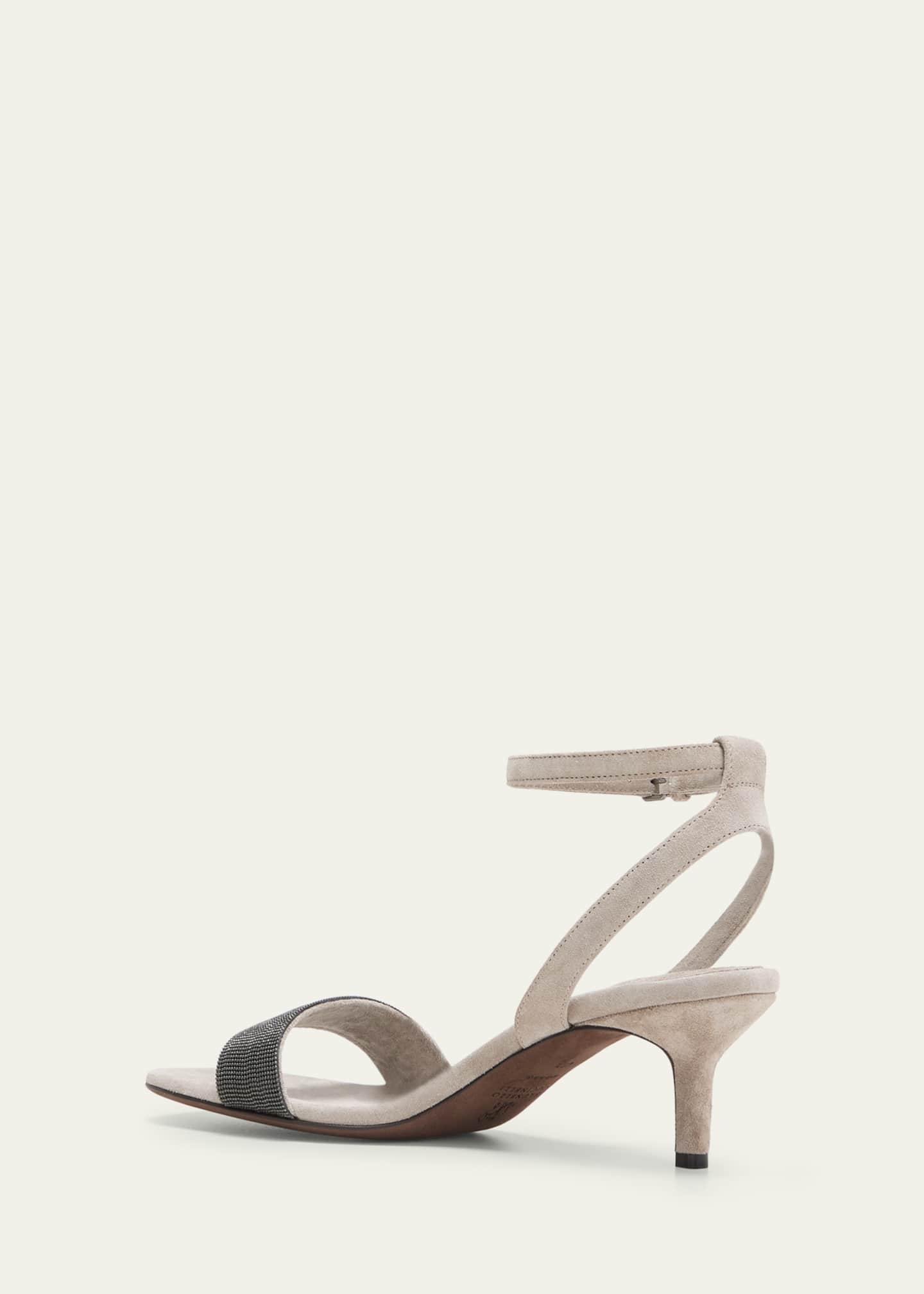 Brunello Cucinelli Monili Strap Suede Kitten-Heel Sandals Image 4 of 5