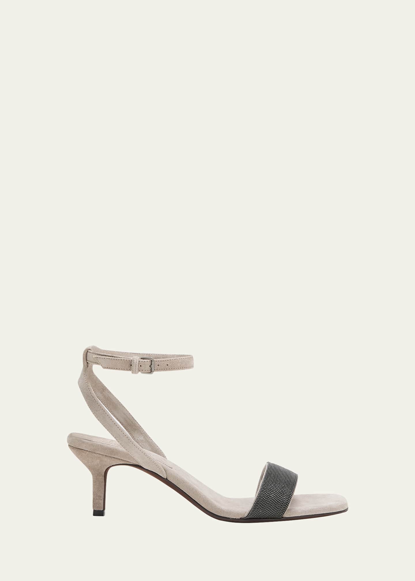 Brunello Cucinelli Monili Strap Suede Kitten-Heel Sandals Image 1 of 5