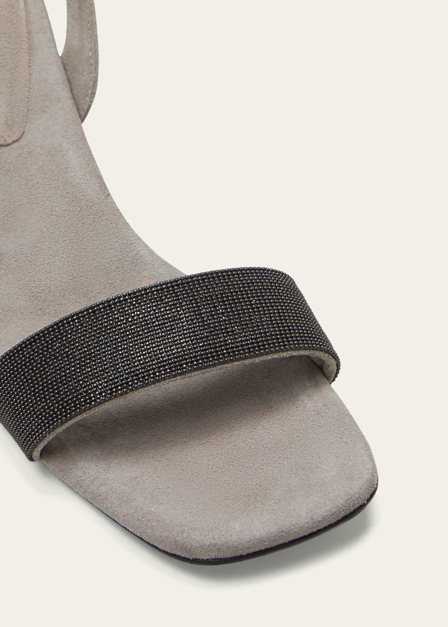 Brunello Cucinelli Monili Strap Suede Kitten-Heel Sandals Image 5 of 5