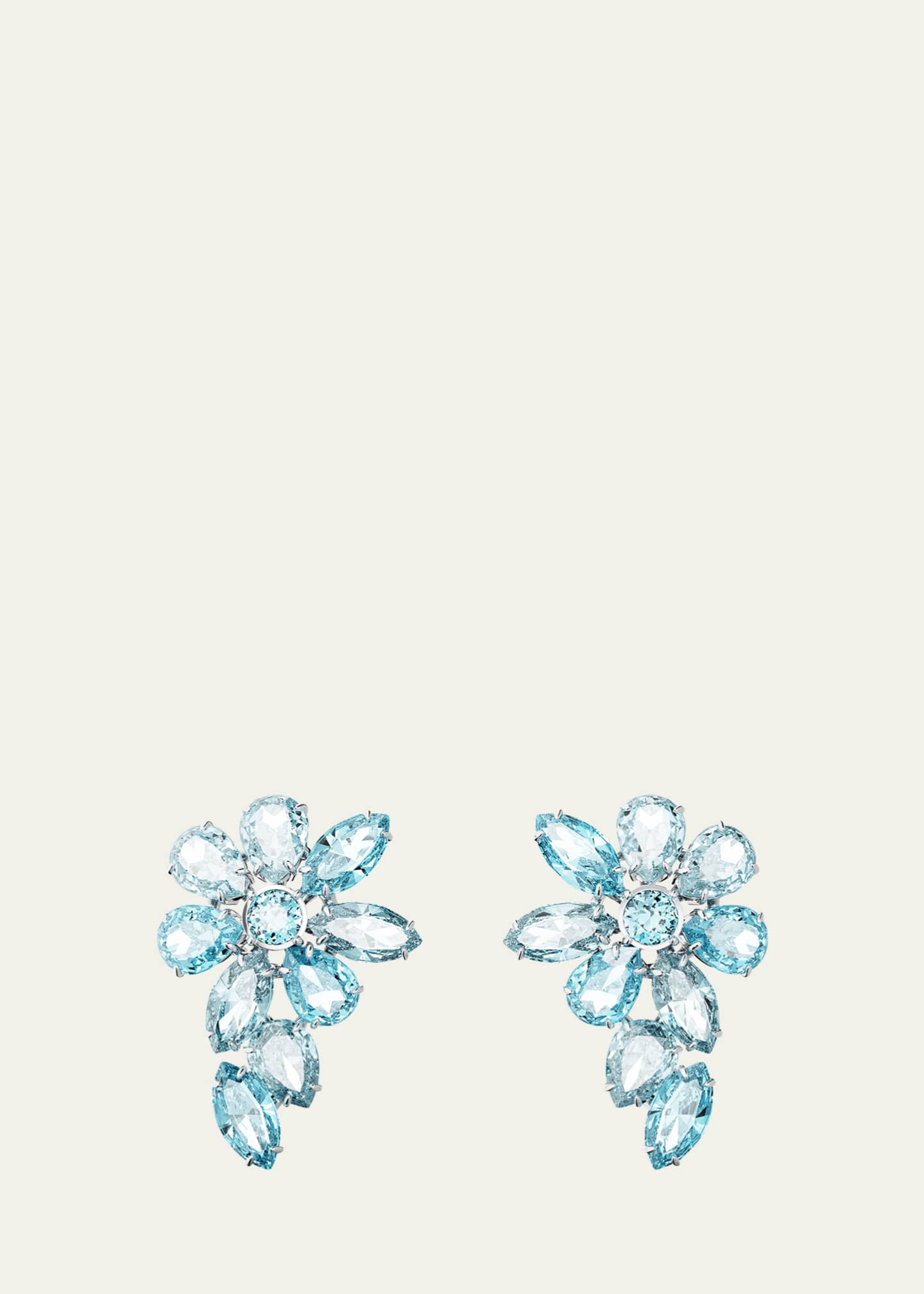 SWAROVSKI Gema Rhodium Plated Mix Cut Blue Crystal Flower Drop