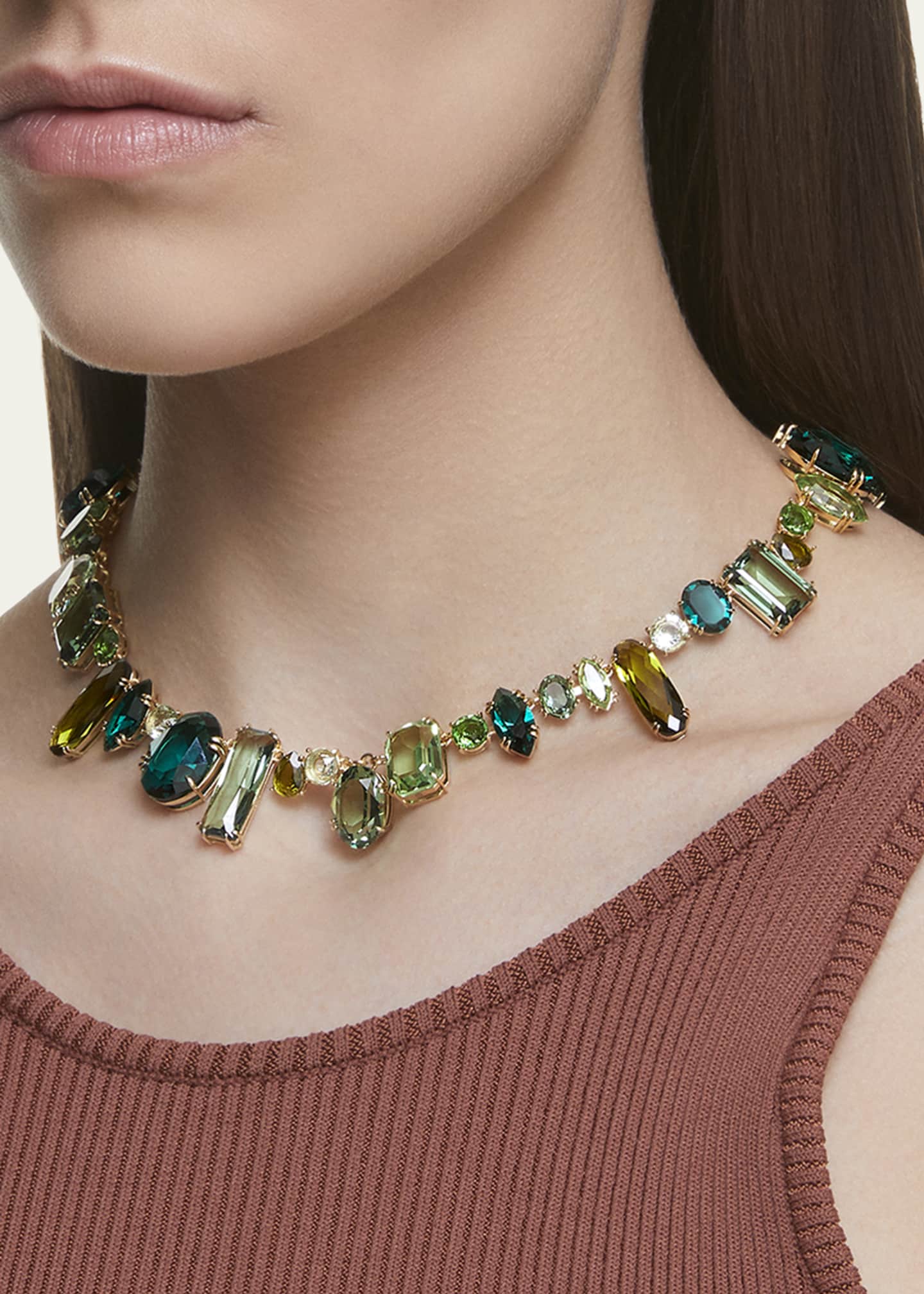 SWAROVSKI Gema Gold Tone Mix Cut Green Crystal Necklace Bergdorf
