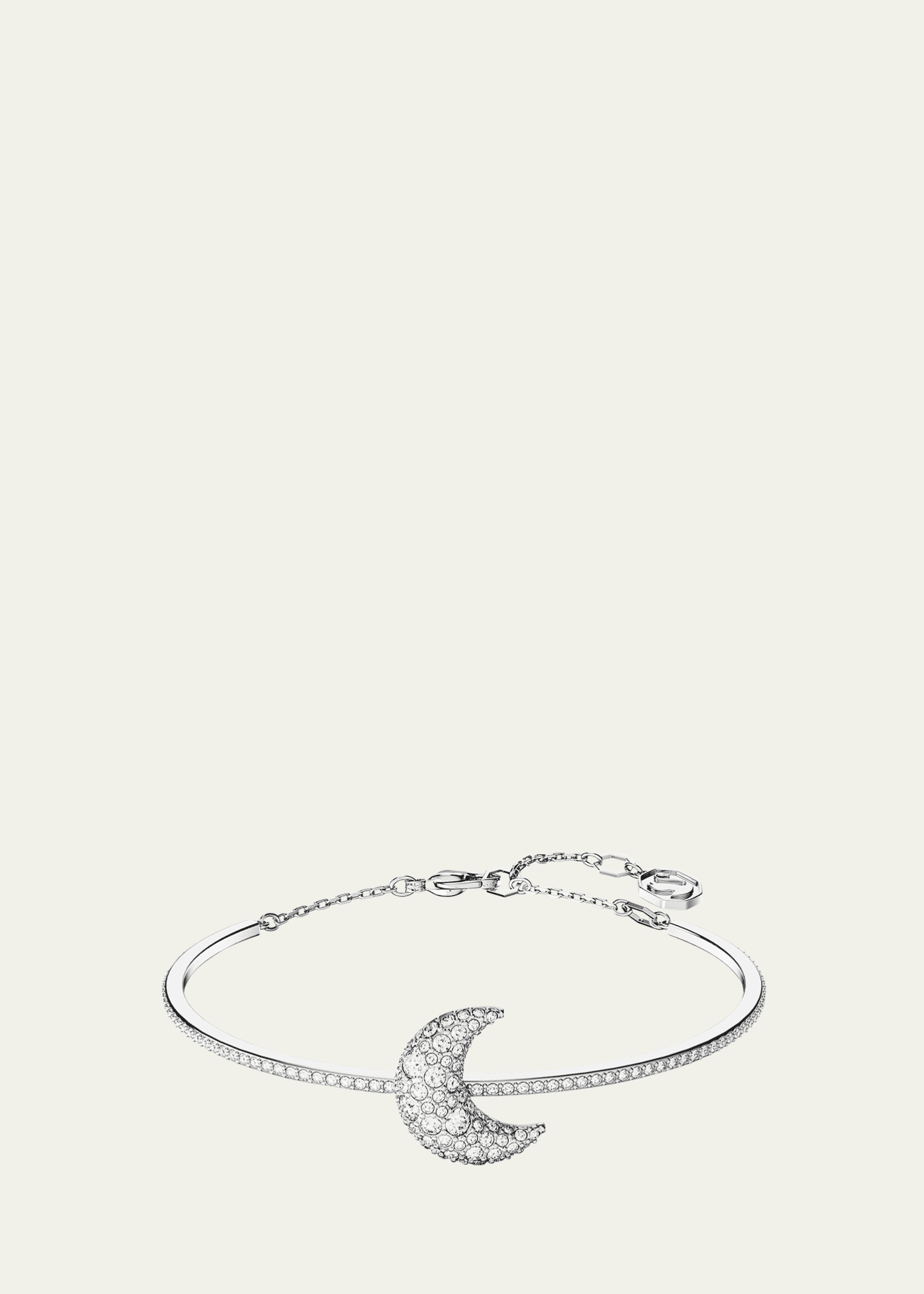 SWAROVSKI Luna Rhodium Tone Crystal Pave Moon Bangle Bracelet