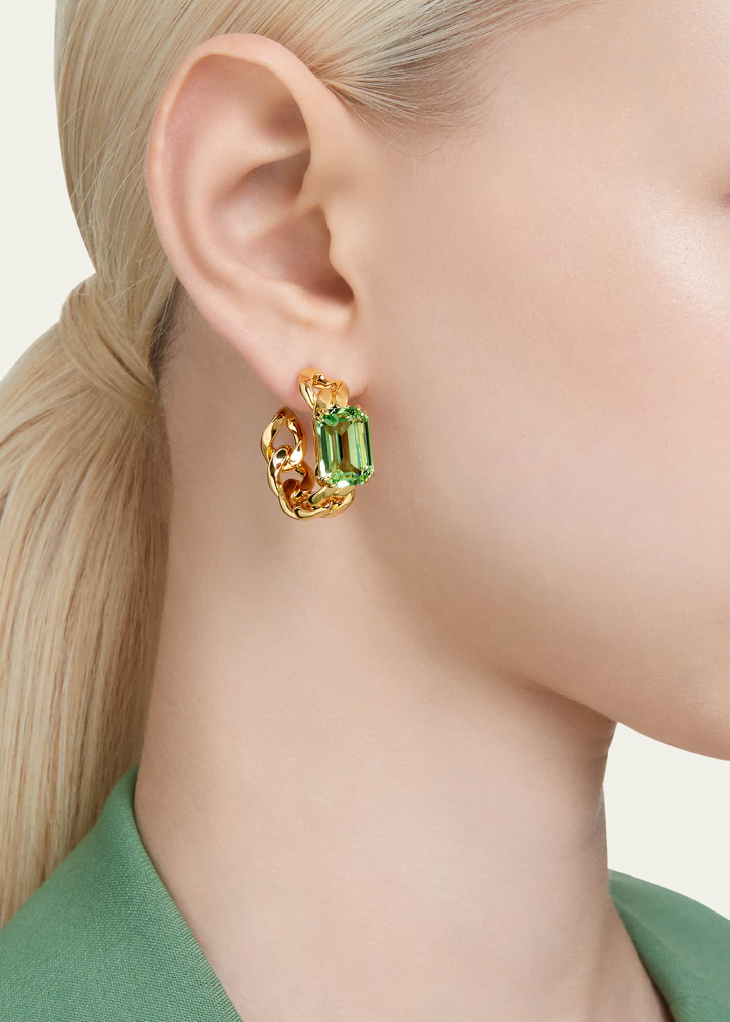 SWAROVSKI Millenia GoldTone OctagonCut Green Crystal Chain Hoop