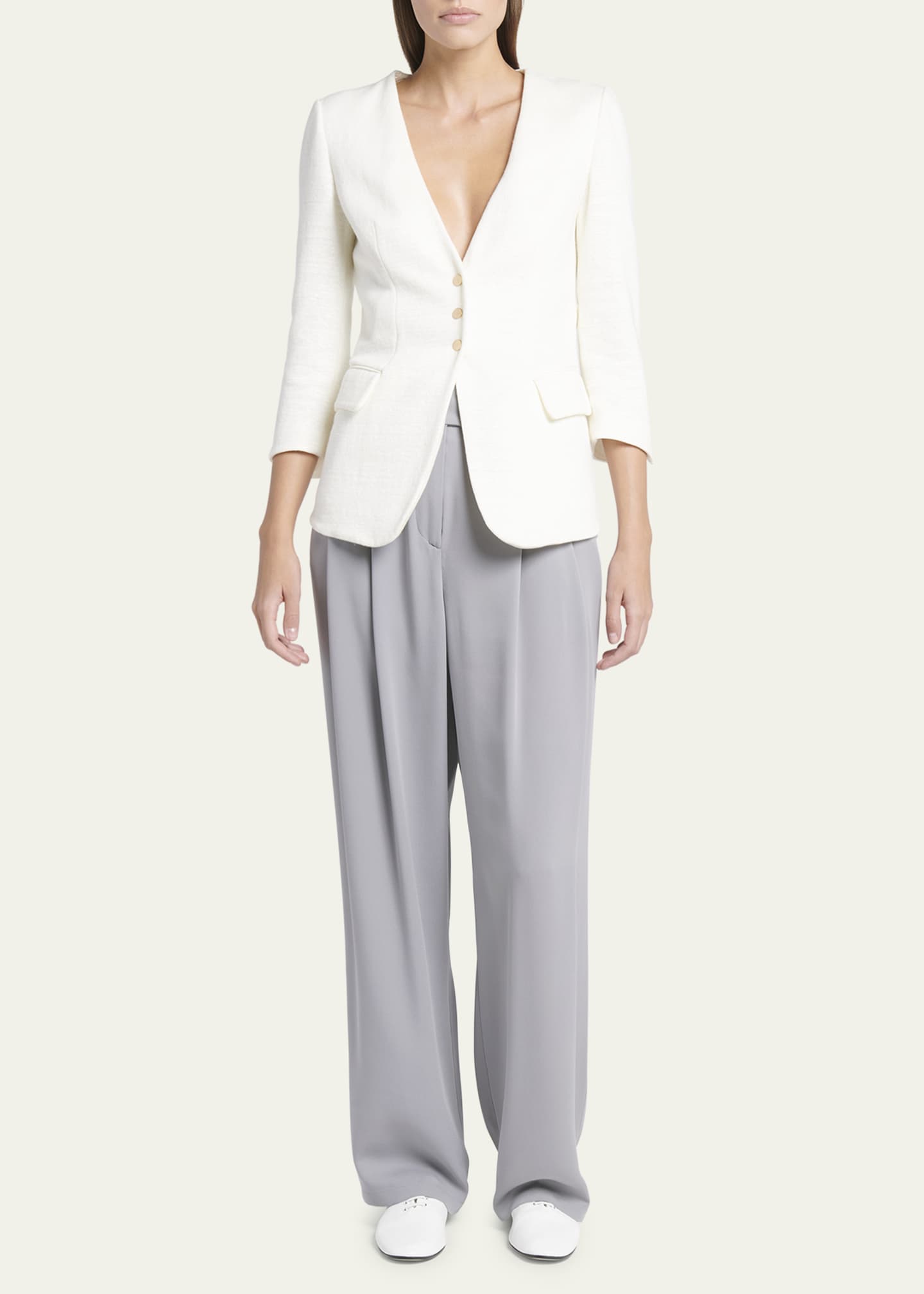 Giorgio Armani Snap Button Three-Quarter-Sleeve Viscose Blazer Image 2 of 5