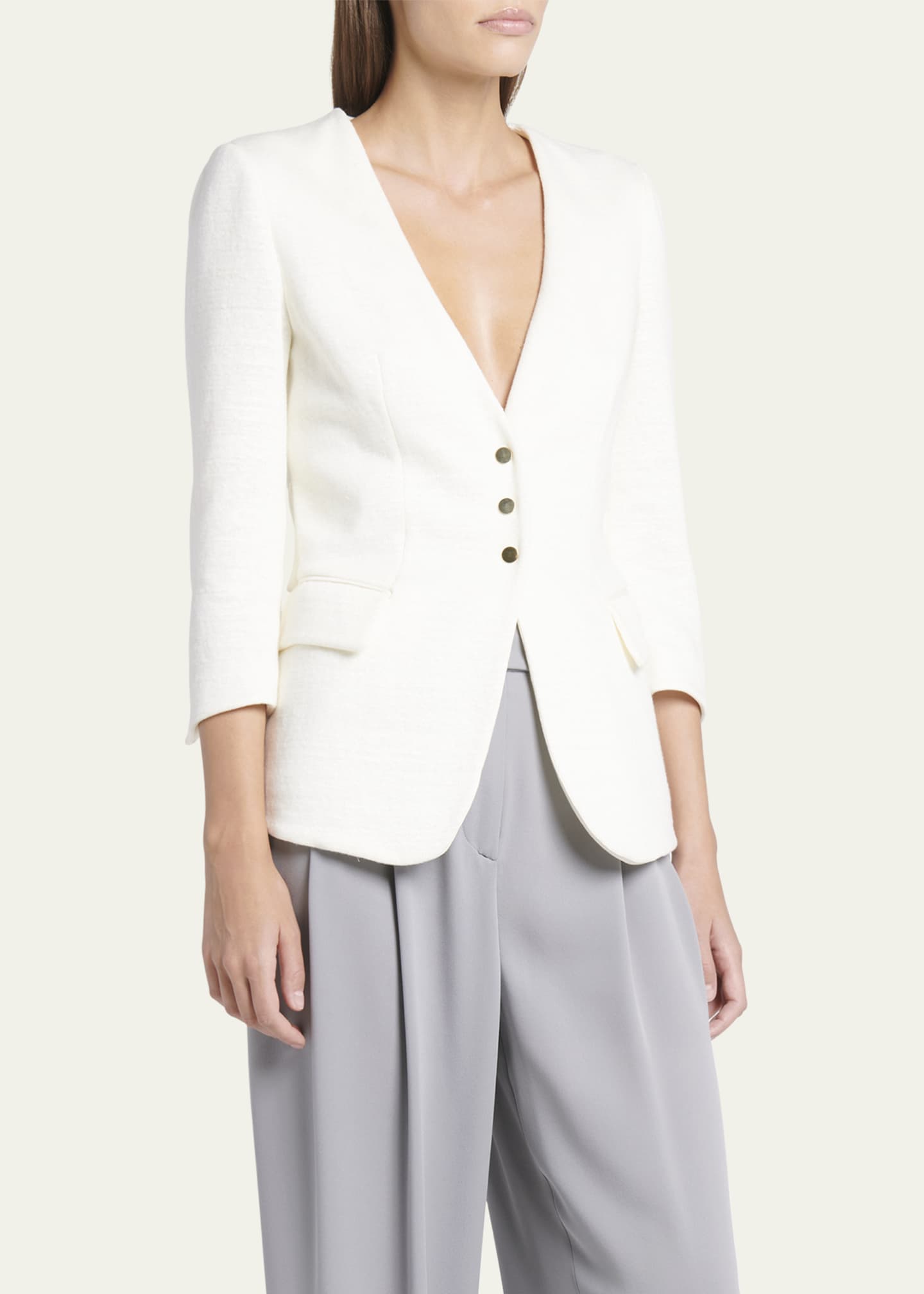 Giorgio Armani Snap Button Three-Quarter-Sleeve Viscose Blazer Image 4 of 5
