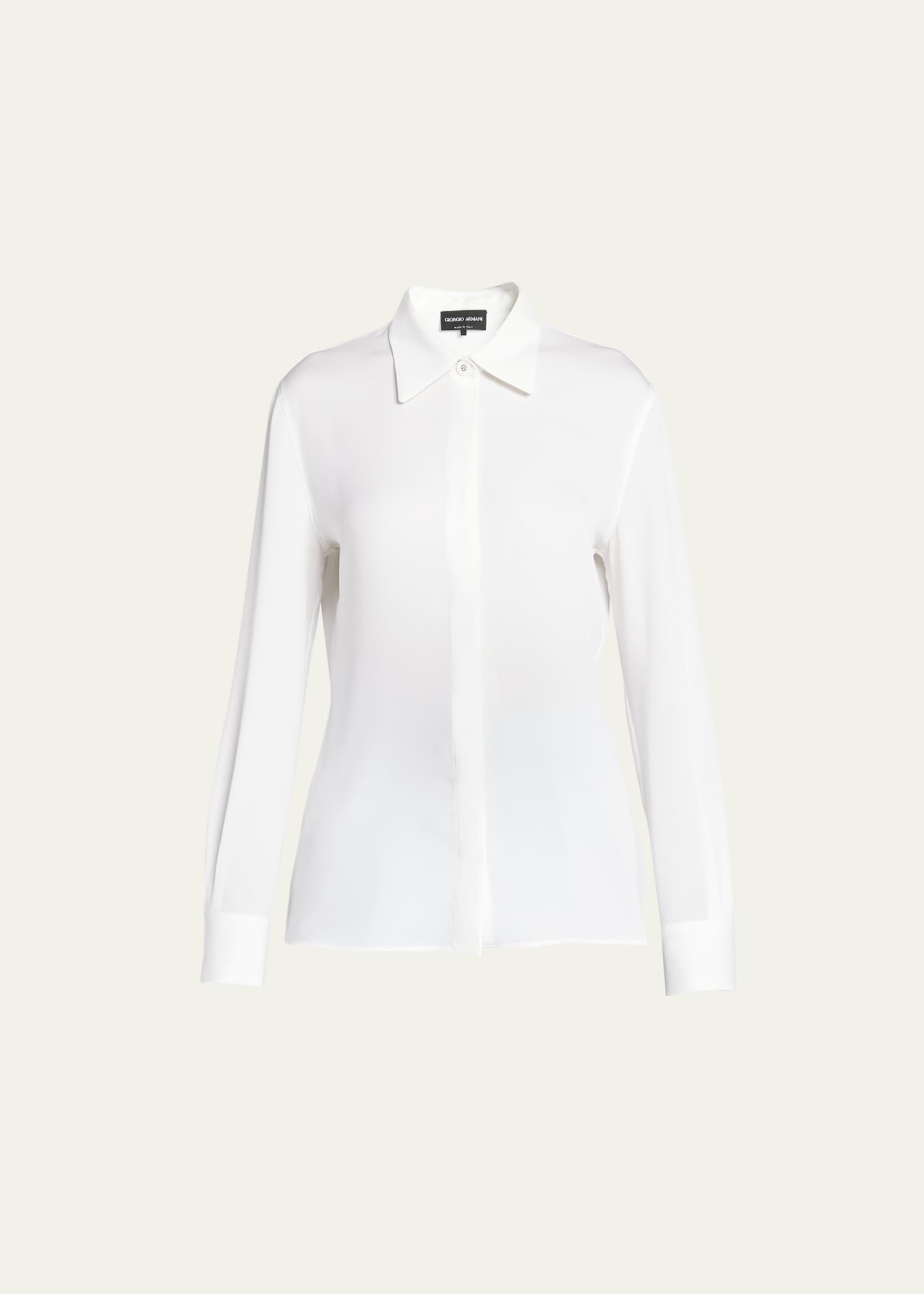 Giorgio Armani Classic Button Down Silk Blouse Solid White Women s 4 Shirts Tops Blouses Button Down Shirts