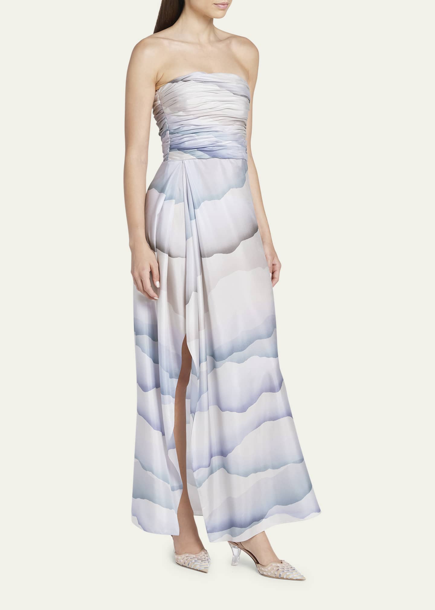 Giorgio Armani Printed Strapless Silk Dress - Lt Purple