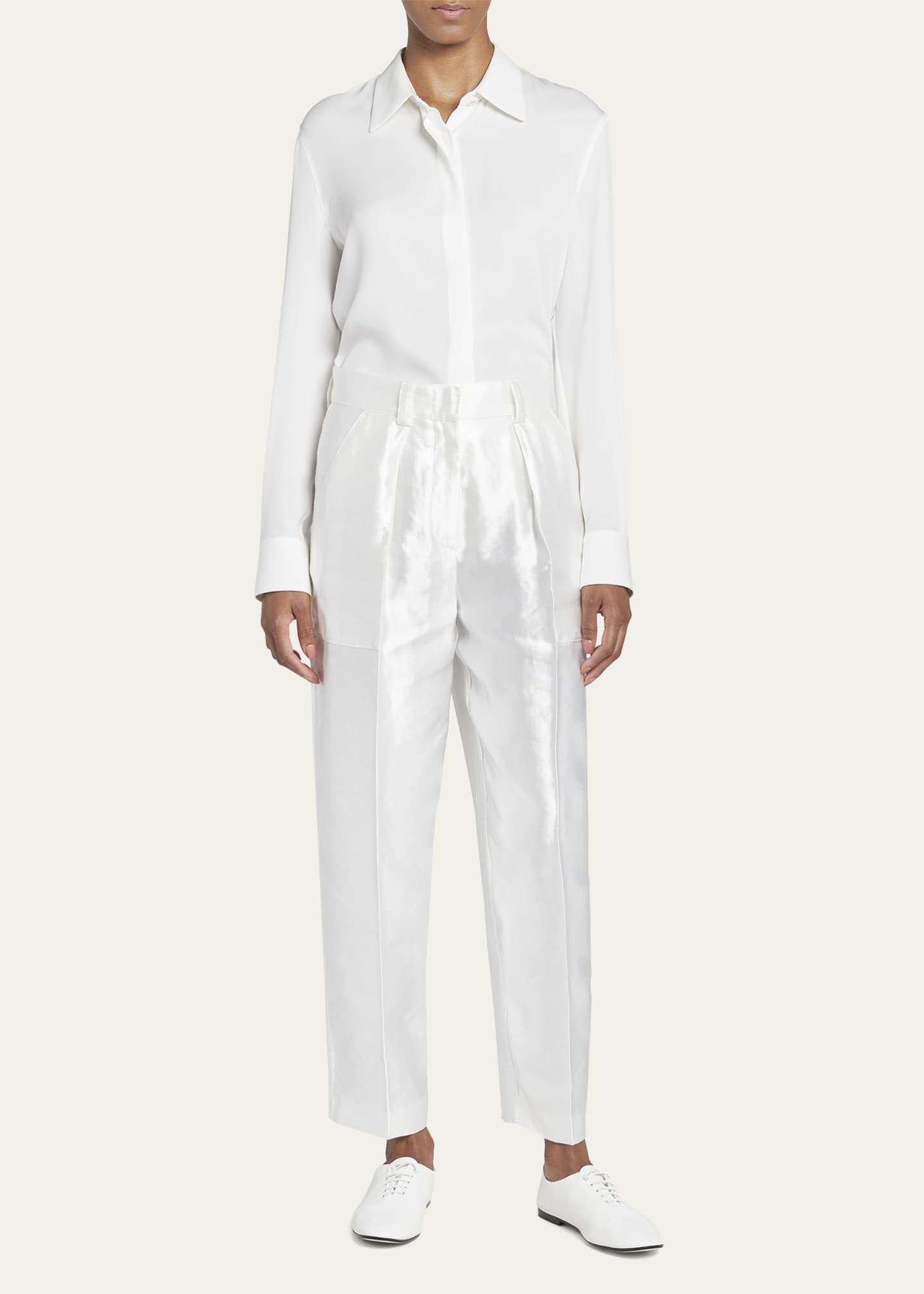 Giorgio Armani Pintuck Linen Silk Cigarette Trousers Image 2 of 5
