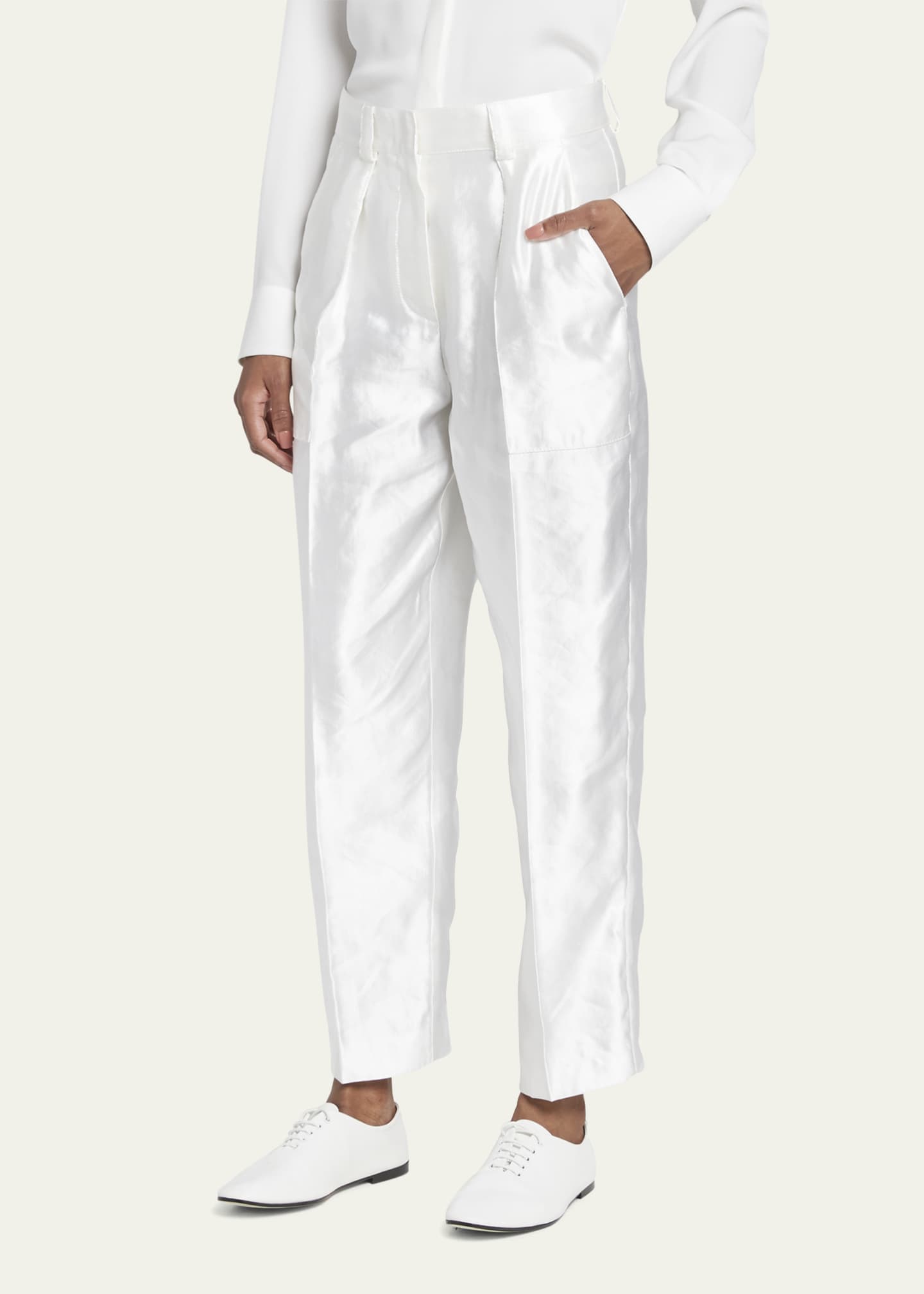 Giorgio Armani Pintuck Linen Silk Cigarette Trousers Image 4 of 5