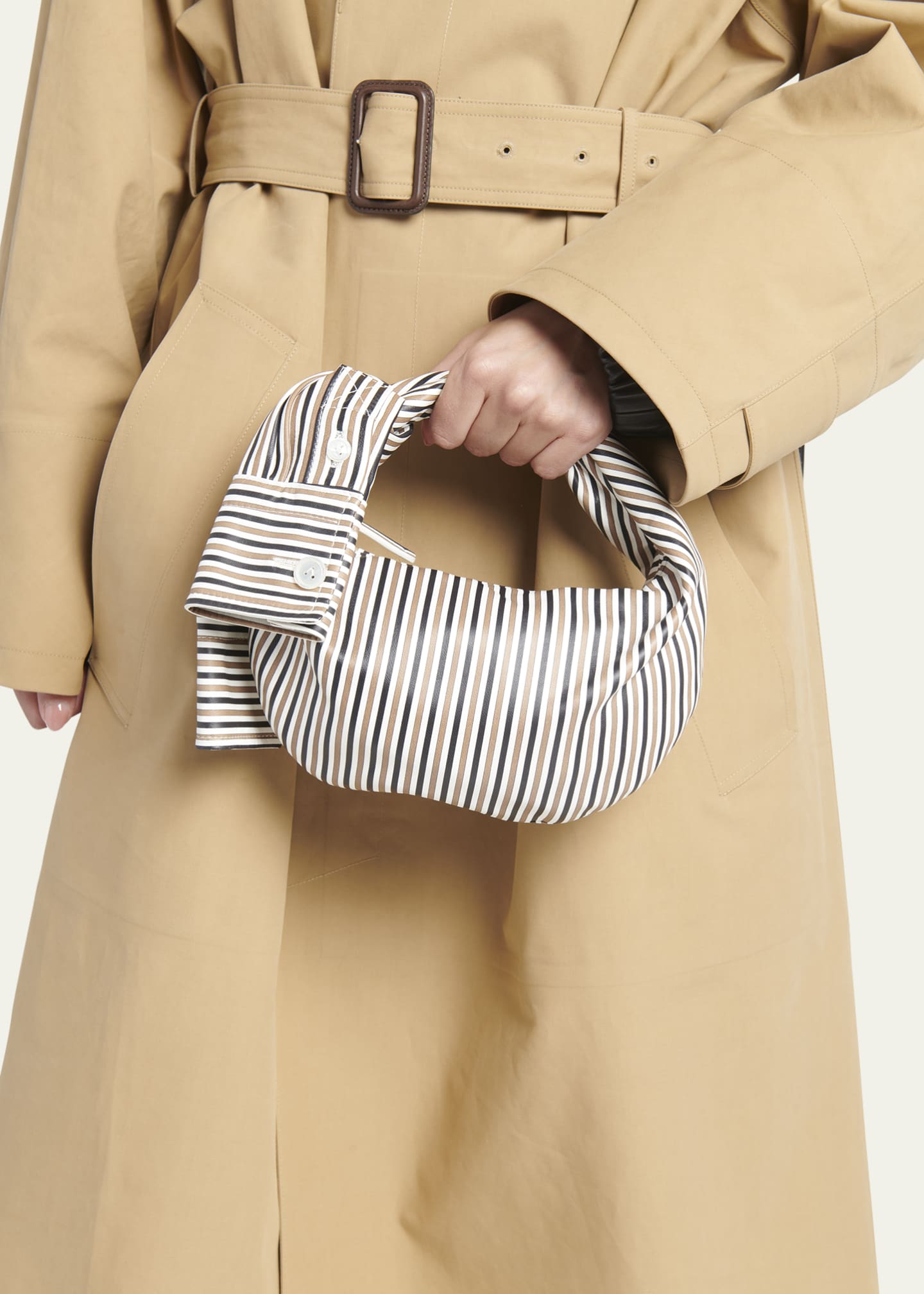 Bottega Veneta Jodie Mini Shirt Stripe-Print Top-Handle Bag
