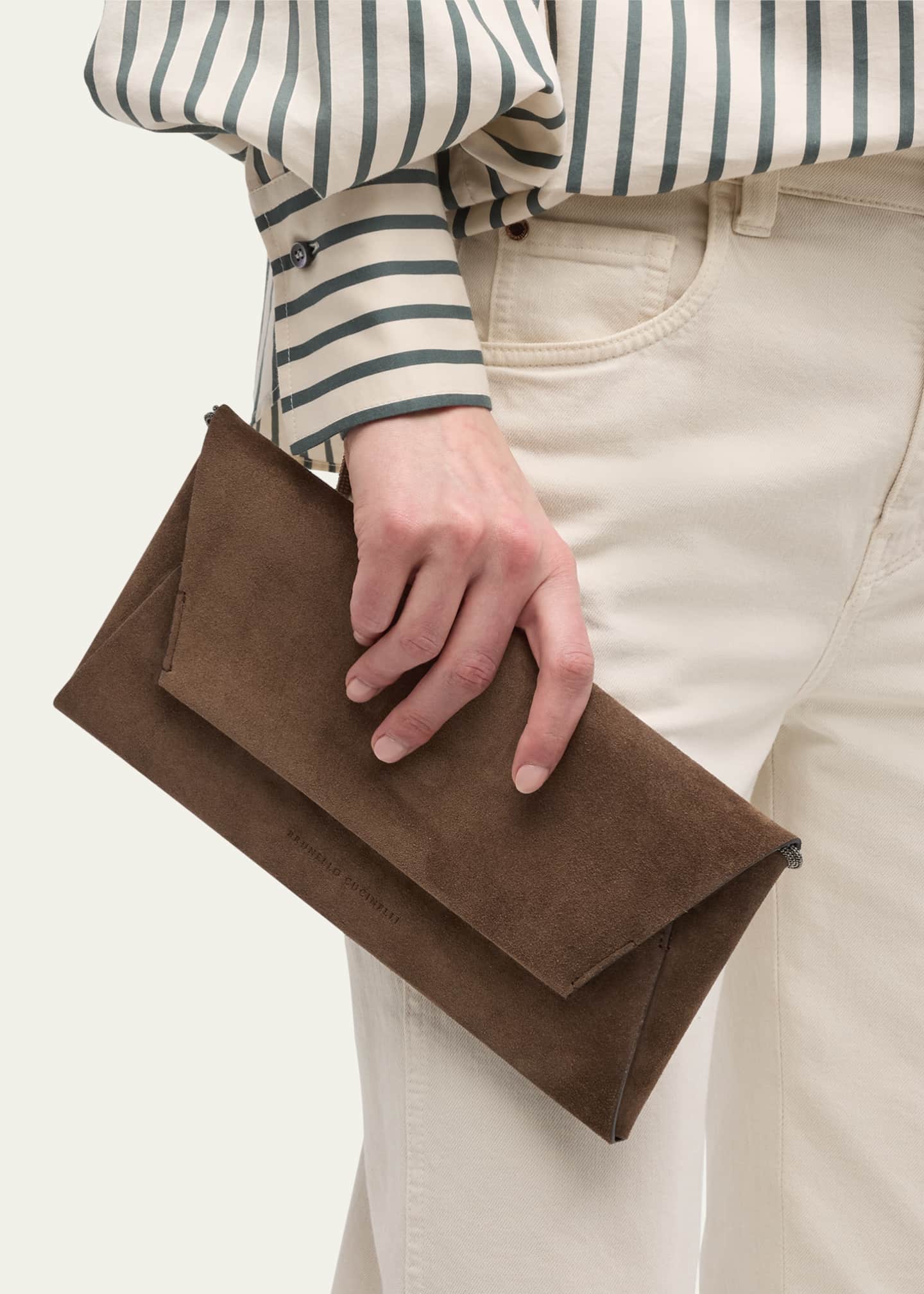 Brunello Cucinelli Monili Envelope Flap Suede Clutch Bag Image 2 of 5
