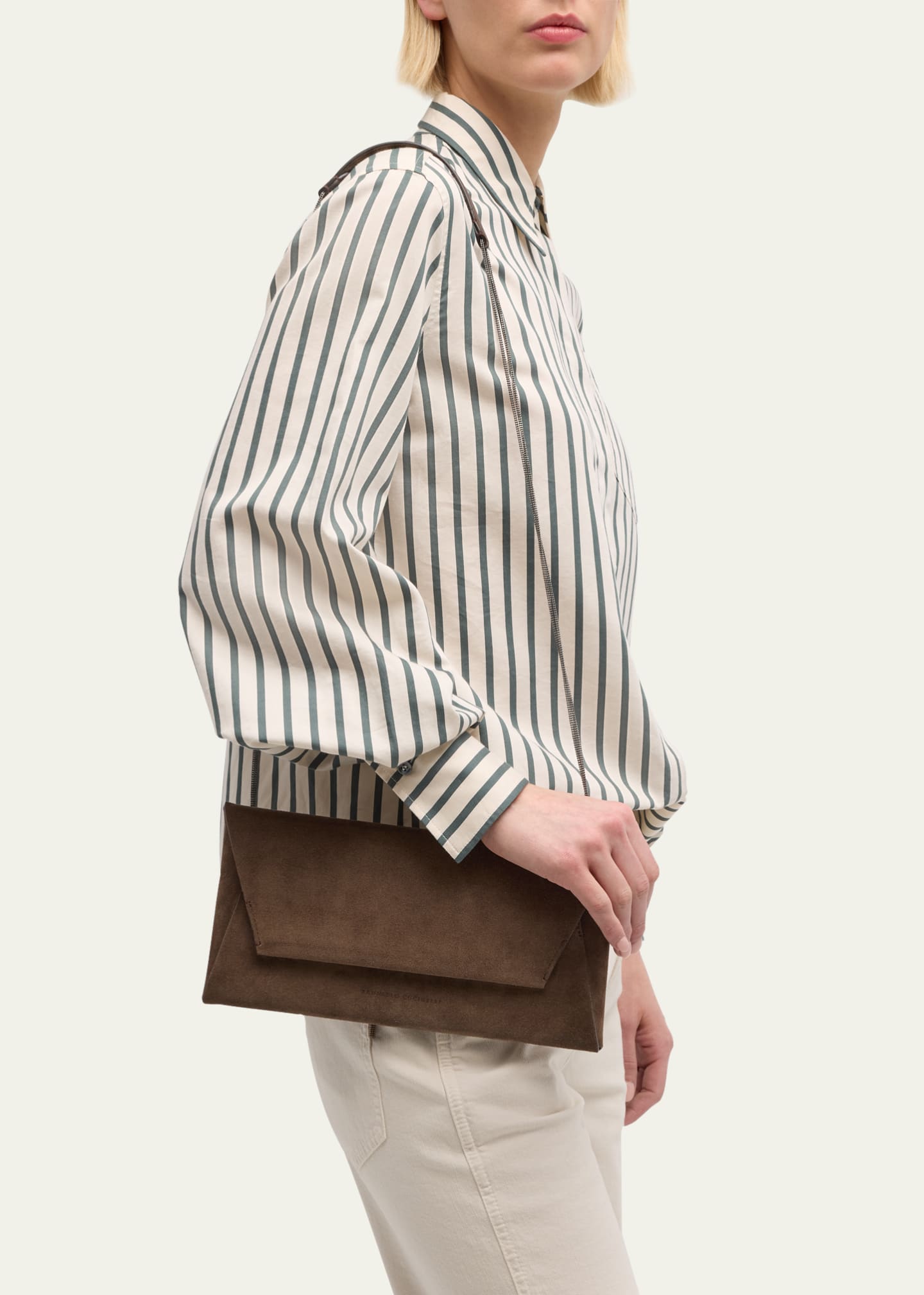 Brunello Cucinelli Monili Envelope Flap Suede Clutch Bag Image 5 of 5