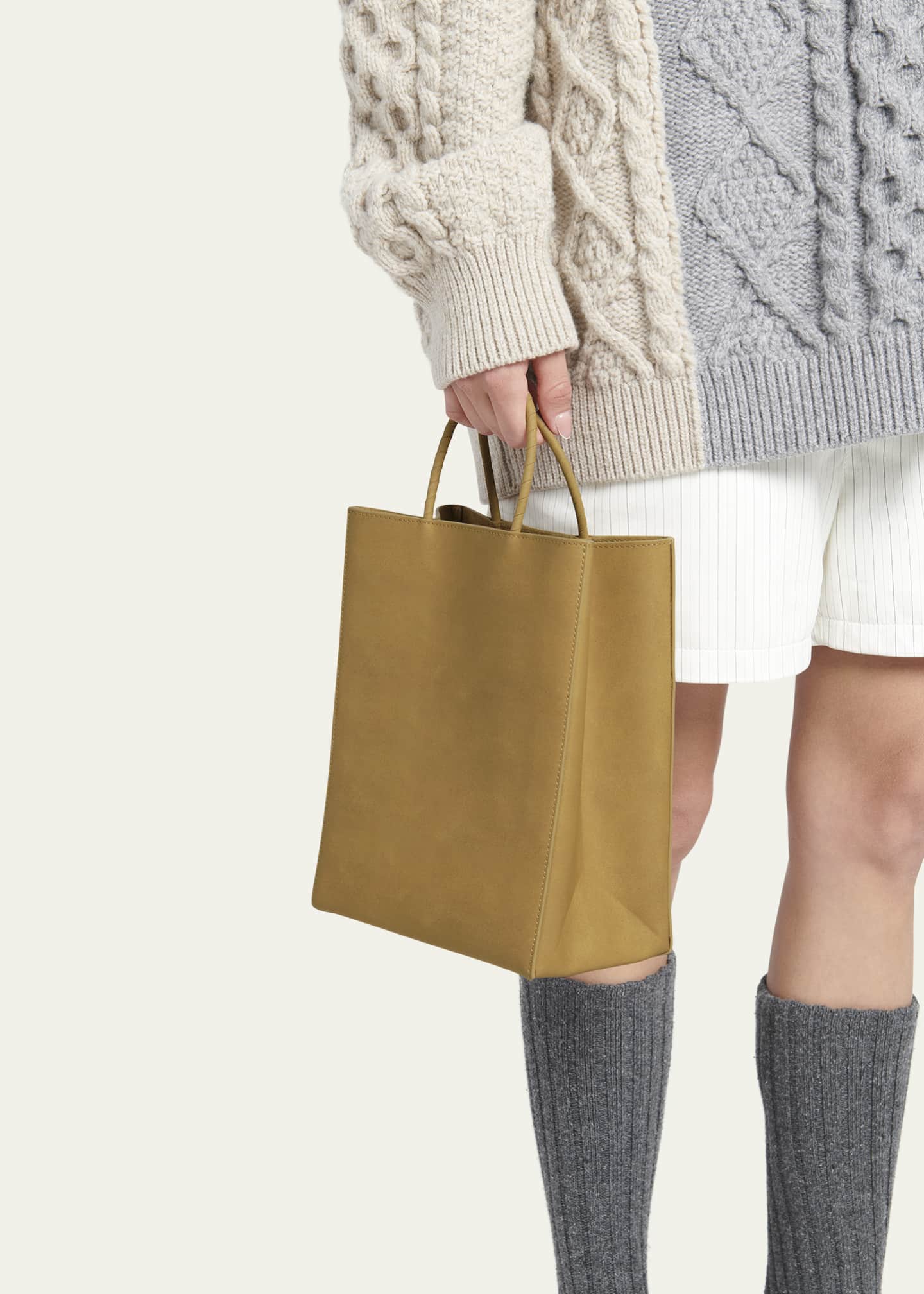 Bottega Veneta Small Raw Paper Leather Top-Handle Bag Image 2 of 5