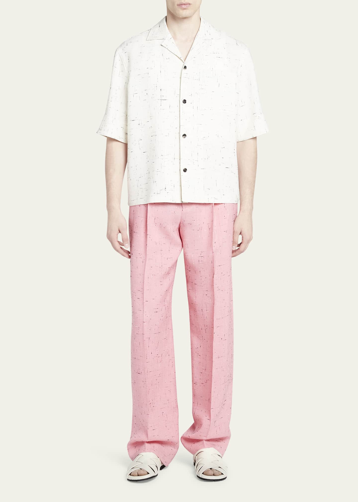 Bottega Veneta Men's Crisscross Viscose Camp Shirt Image 2 of 5