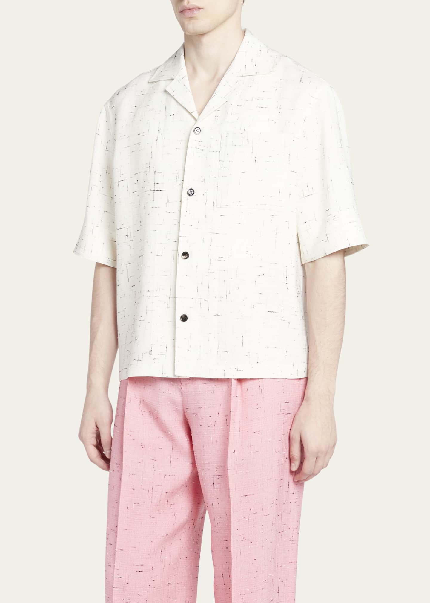 Bottega Veneta Men's Crisscross Viscose Camp Shirt Image 4 of 5