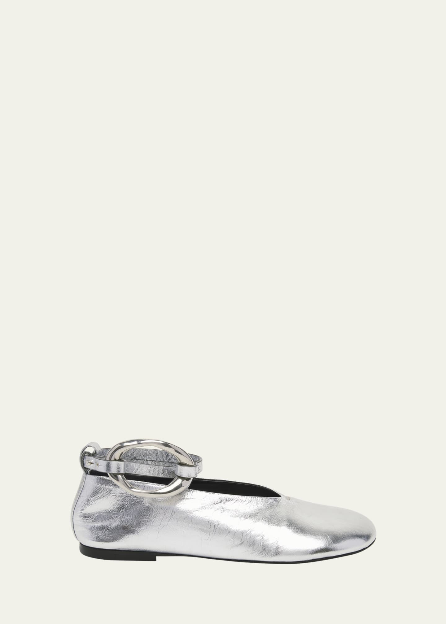 Jil Sander Metallic Leather Ring-Cuff Ballerina Flats