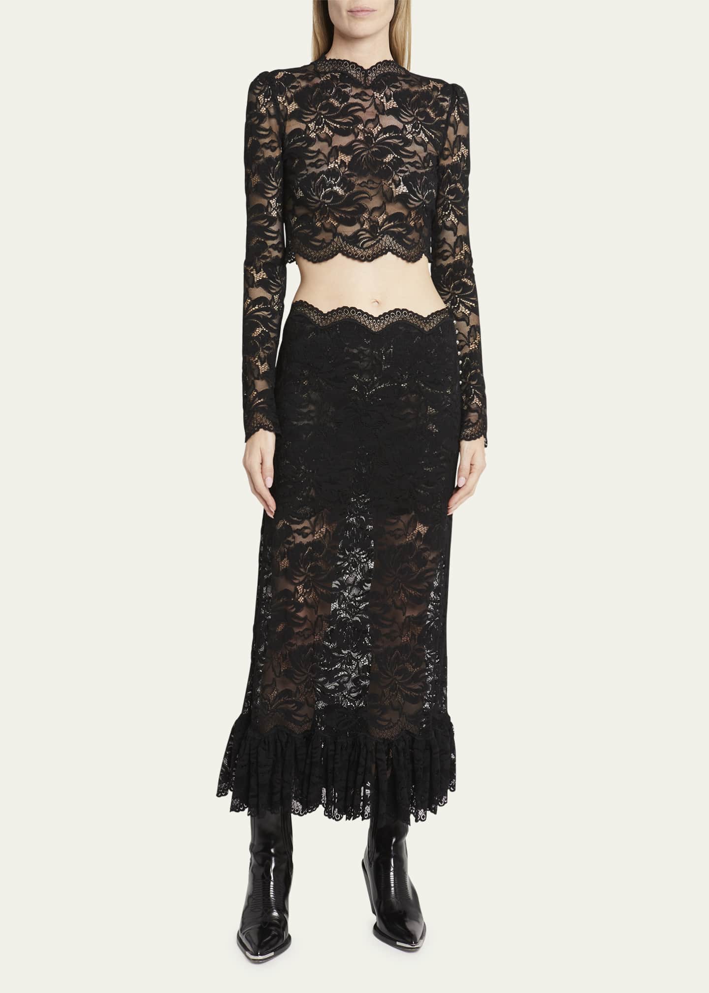 Rabanne Floral Lace Ruffle-Hem Midi Skirt - Bergdorf Goodman