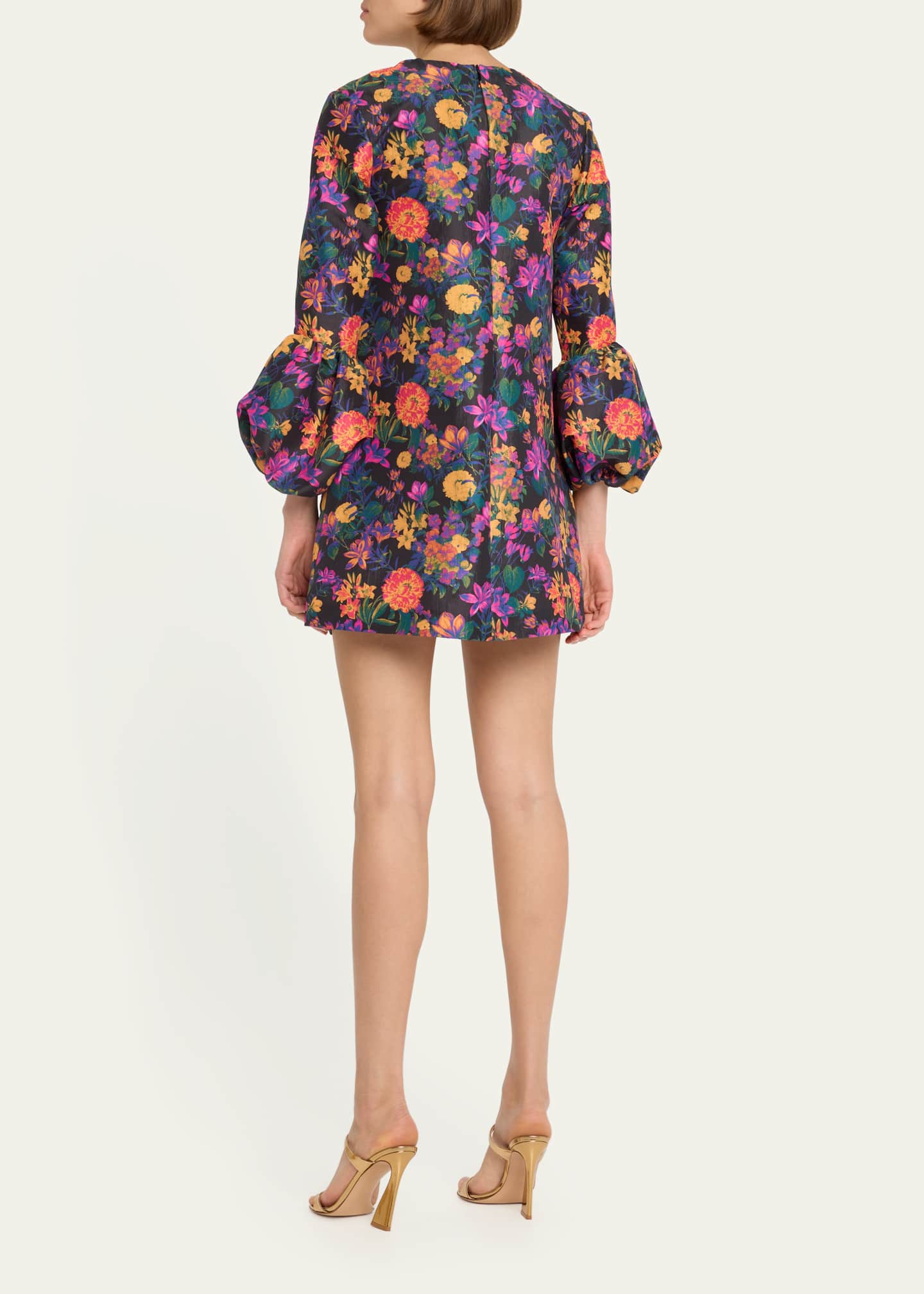 Kika Vargas Florence Floral Flared-Cuff Mini Dress - Bergdorf Goodman