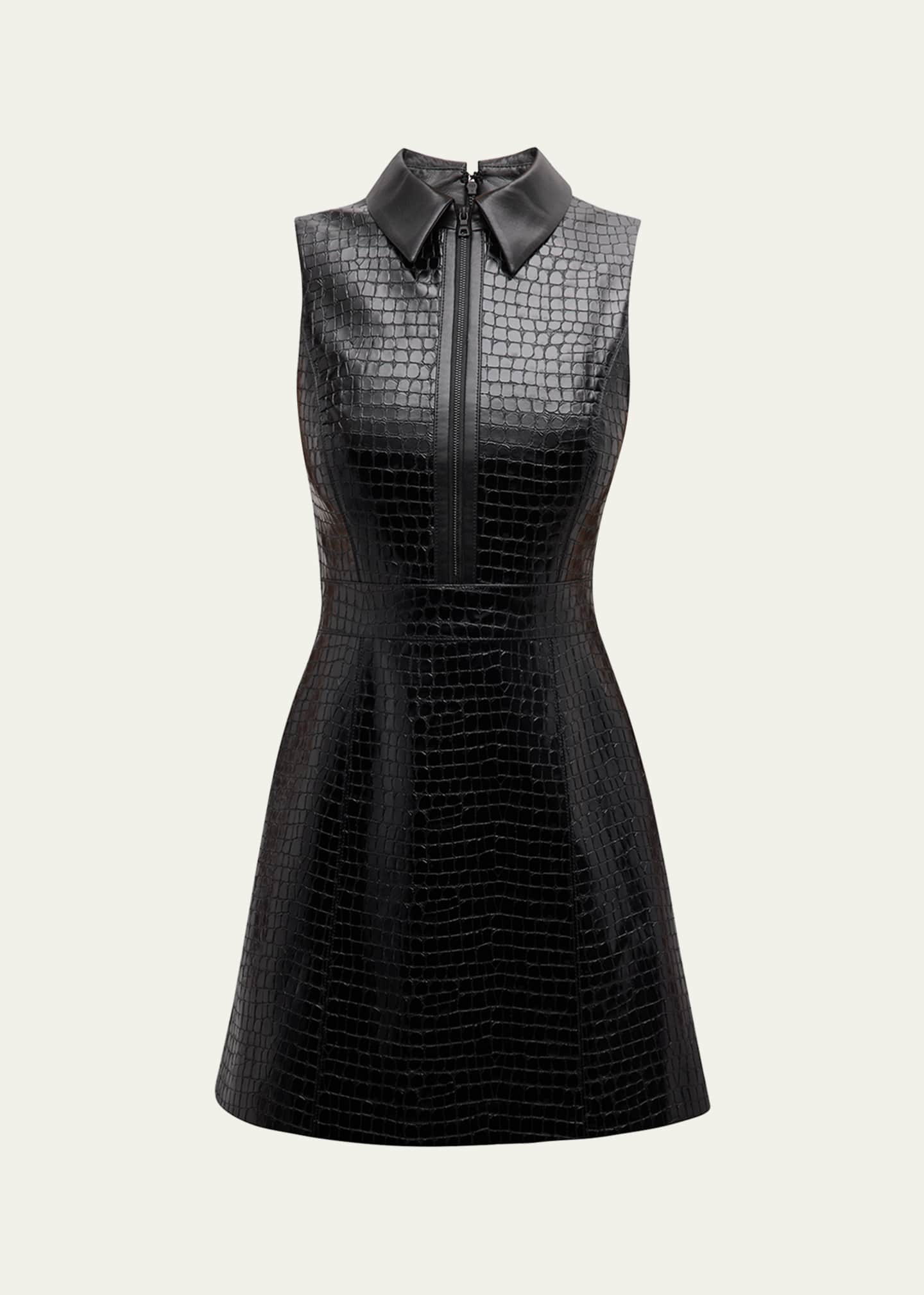 Alice Olivia Ellis Croc Embossed Vegan Leather Mini Dress
