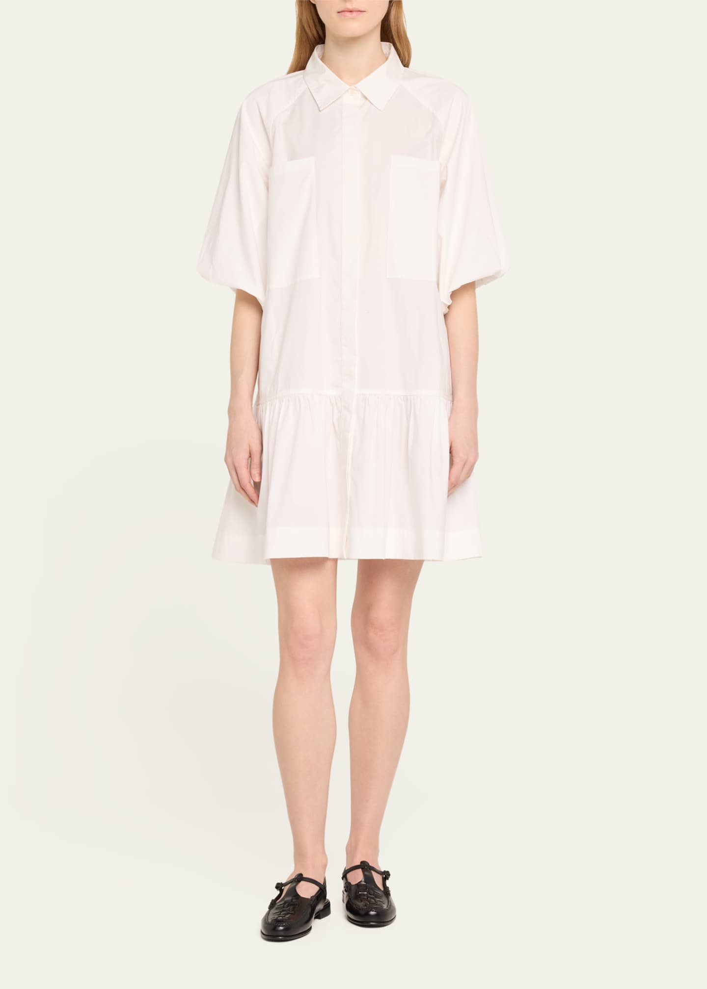 SIMKHAI Crissy Puff-Sleeve Cotton Poplin Mini Shirtdress Image 2 of 5