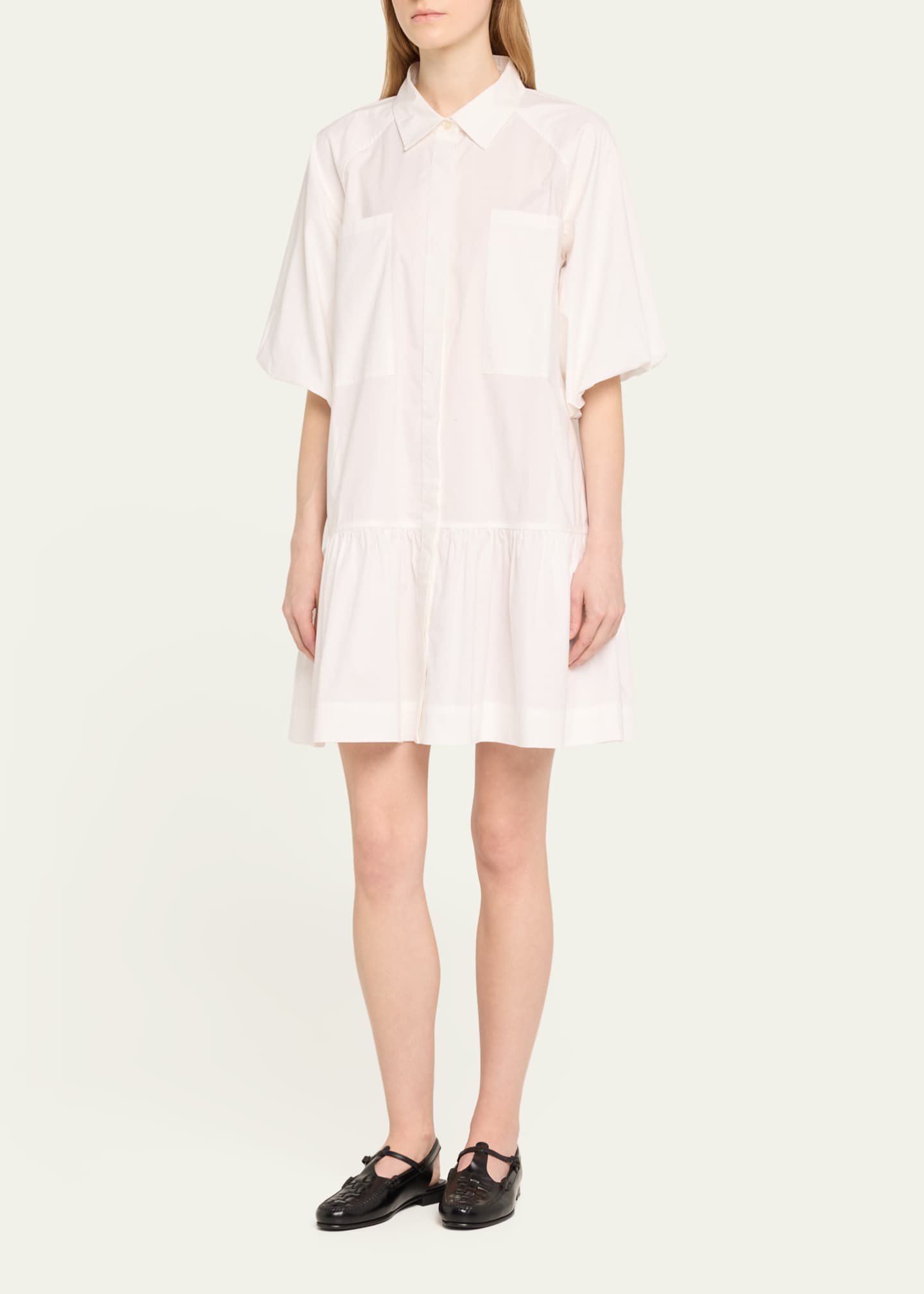 SIMKHAI Crissy Puff-Sleeve Cotton Poplin Mini Shirtdress Image 4 of 5
