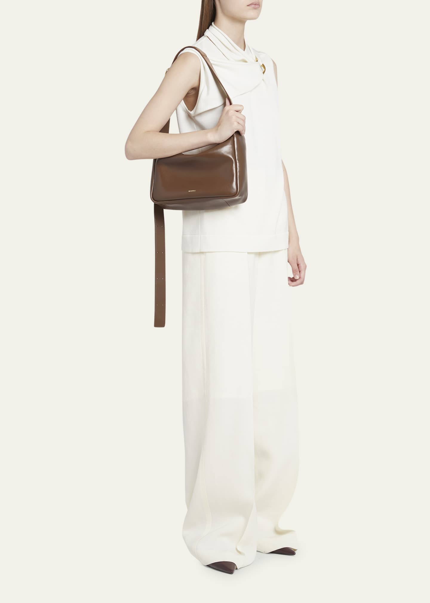 Jil Sander 'journal' Small Leather Foldover Shoulder Bag Women Bags  Shoulder Bags 'journal' Small Leather Foldover Shoulder Bag in Brown