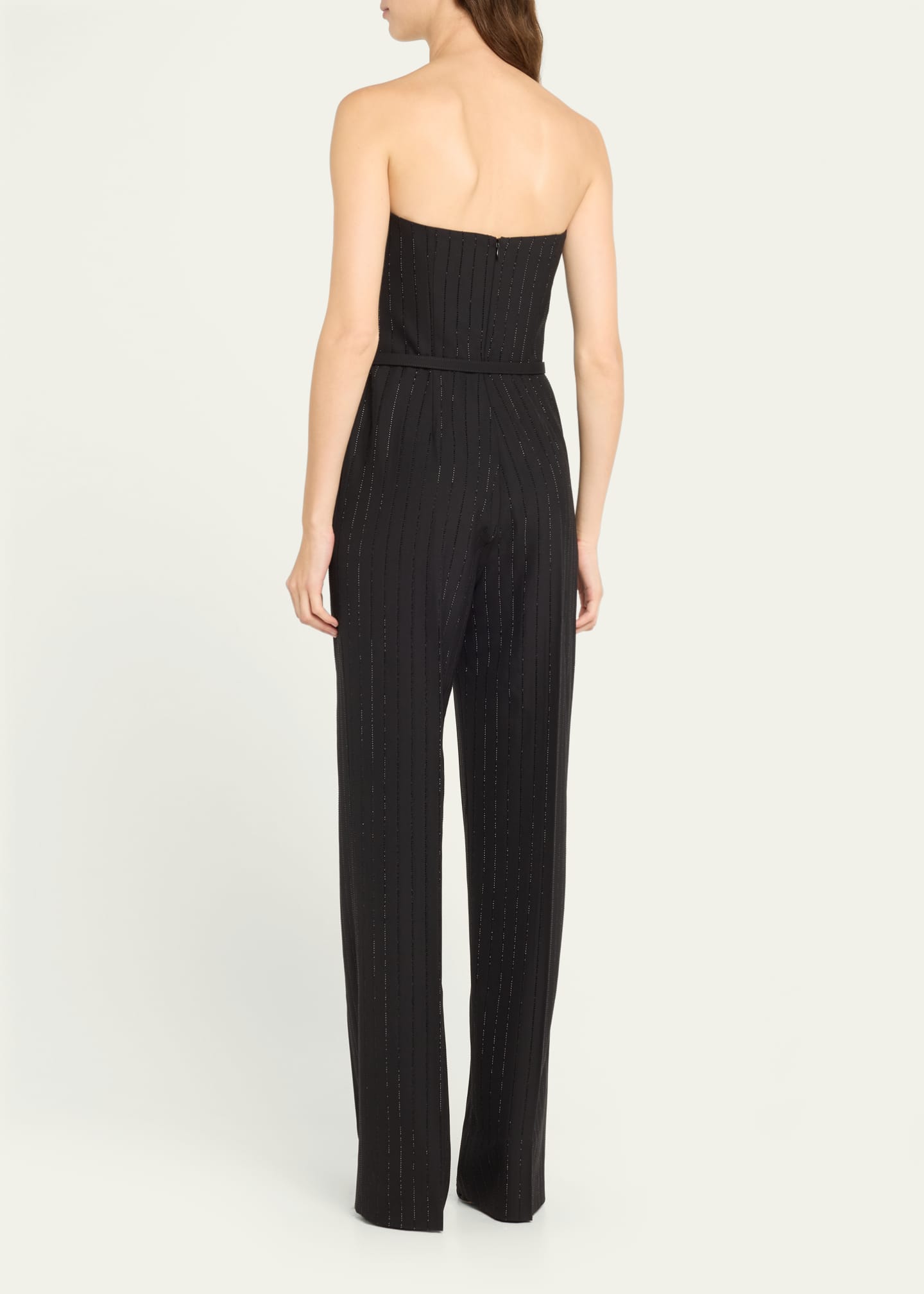 Ralph Lauren Collection Markus Pinstripe Belted Strapless Jumpsuit