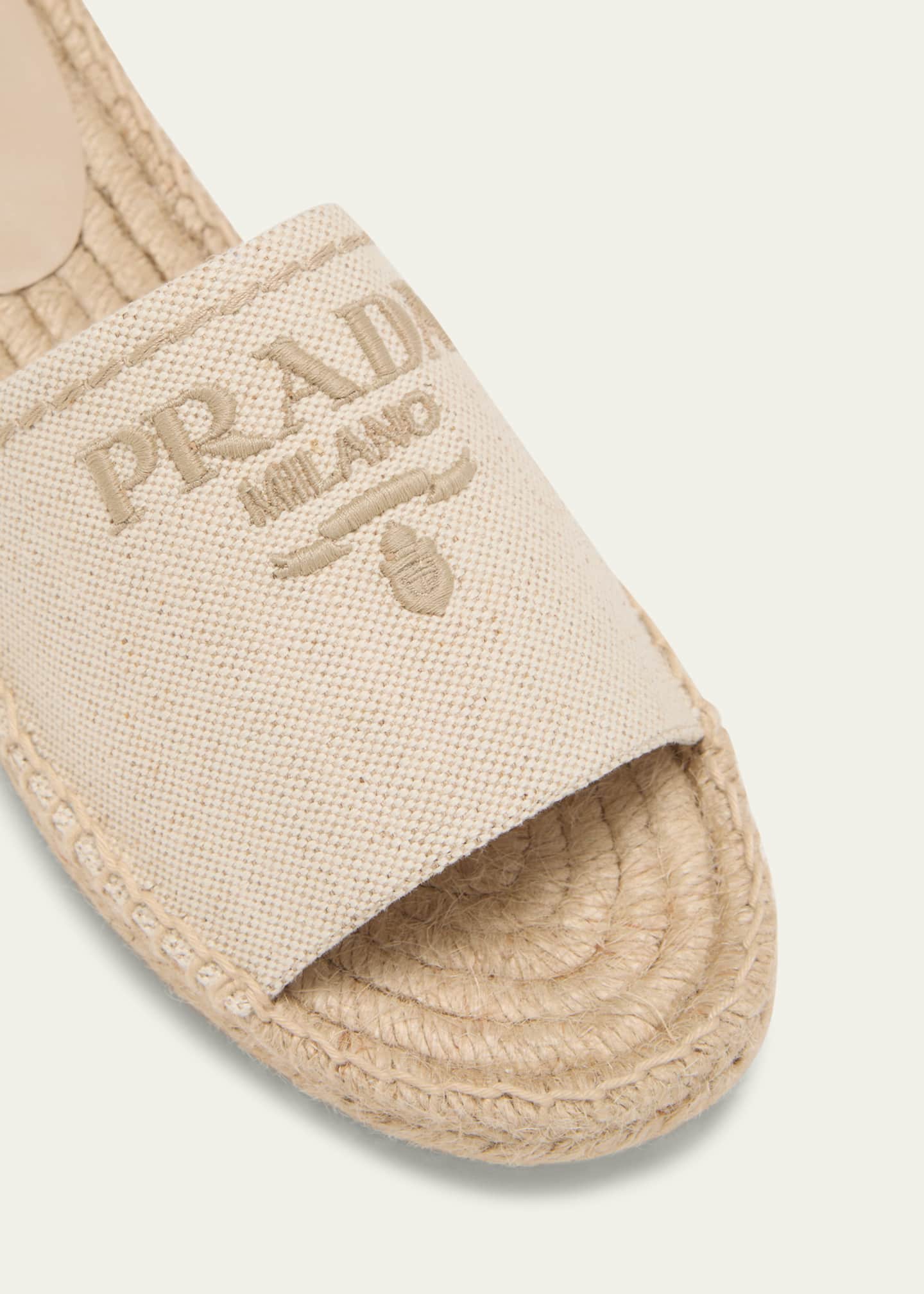 Prada Embroidered Linen Espadrille Sandals
