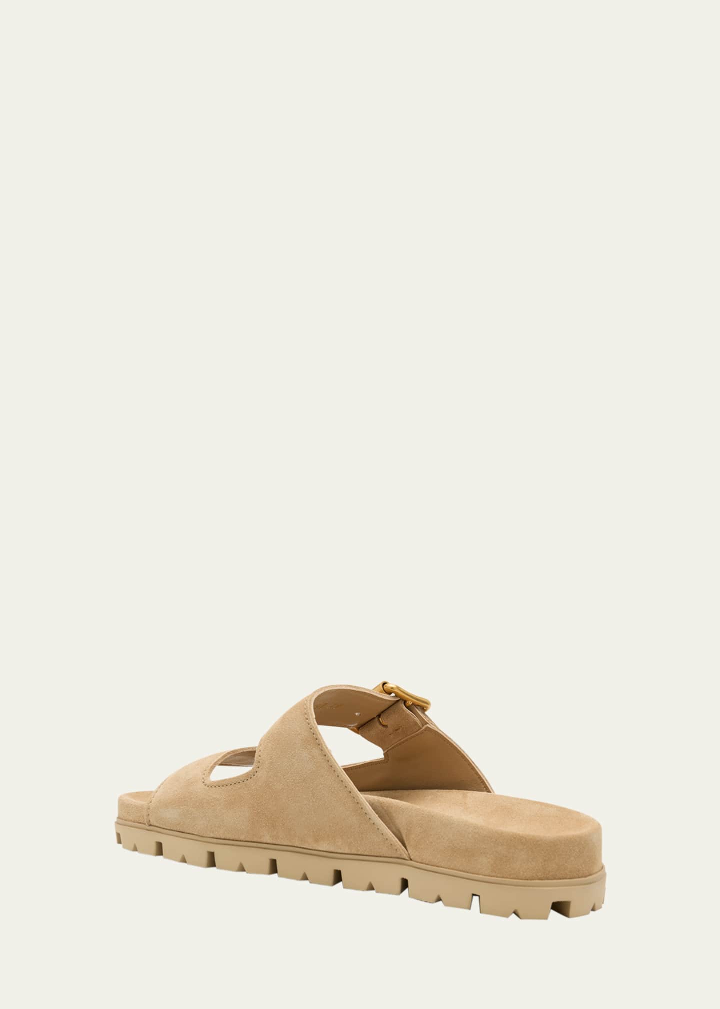 Prada Suede Double-Buckle Slide Sandals Image 4 of 6