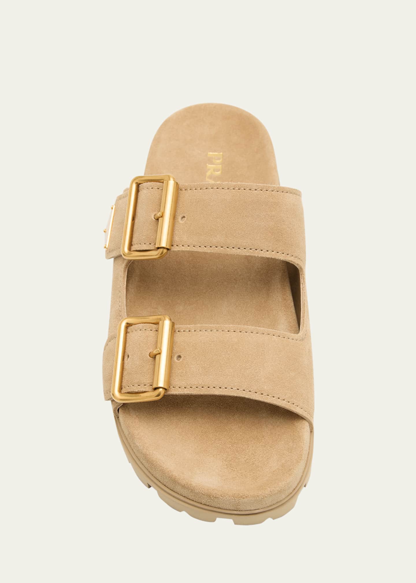 Prada Suede Double-Buckle Slide Sandals Image 6 of 6
