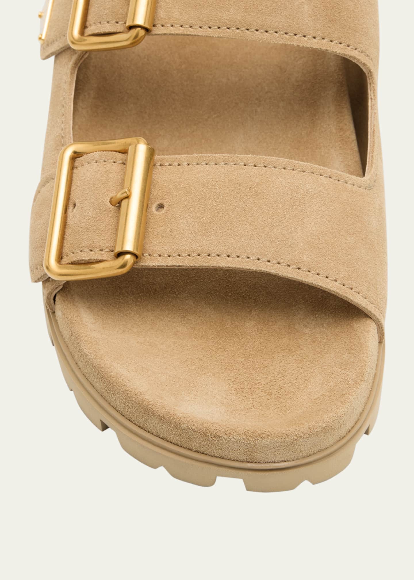 Prada Suede Double-Buckle Slide Sandals Image 5 of 6
