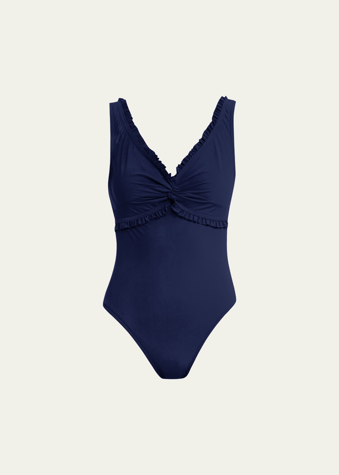 Karla Colletto Ruffle Twist V Neck Silent Underwire One Piece Swimsuit