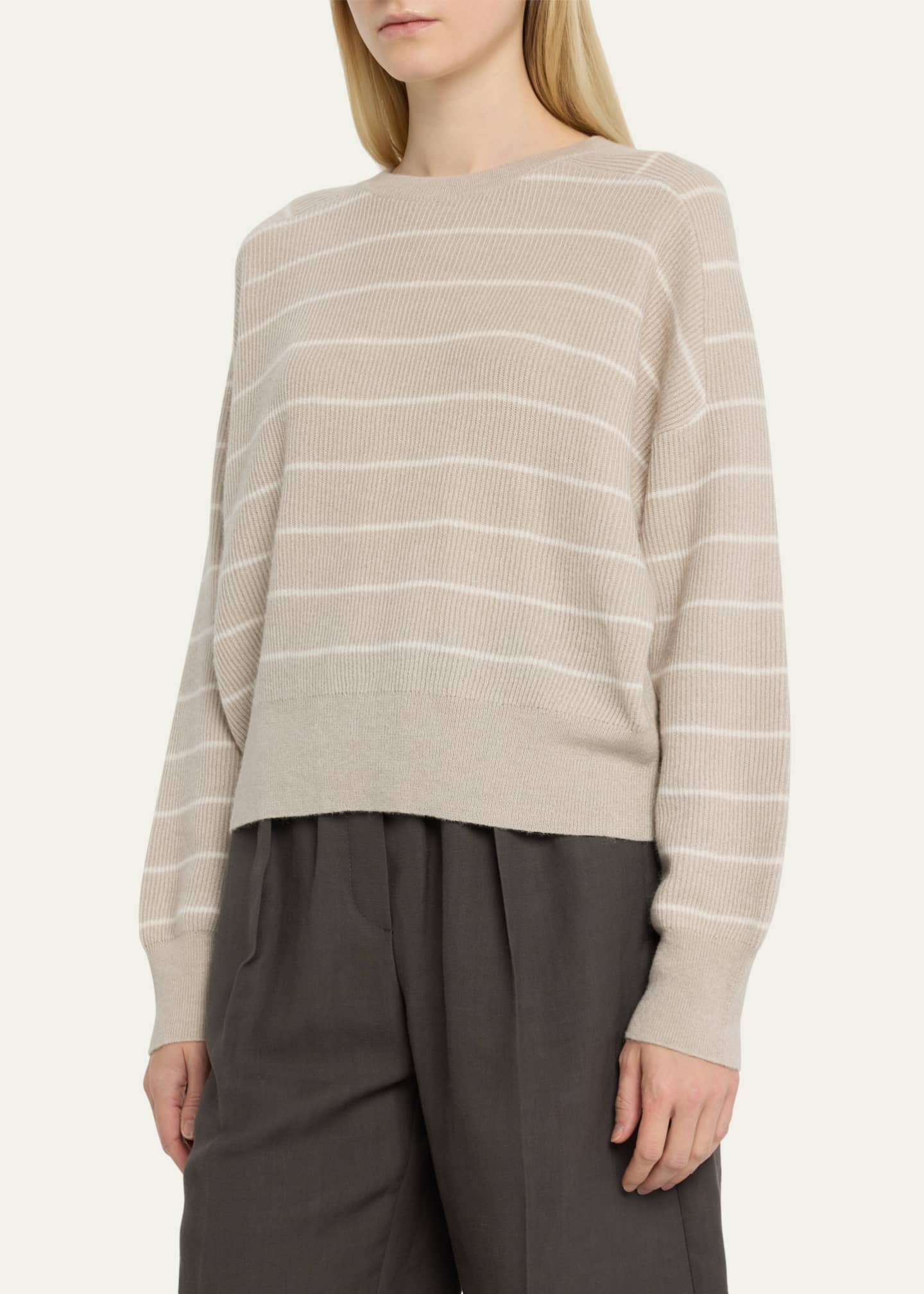 Brunello Cucinelli Striped Long-Sleeve Crewneck Sweater - Bergdorf Goodman
