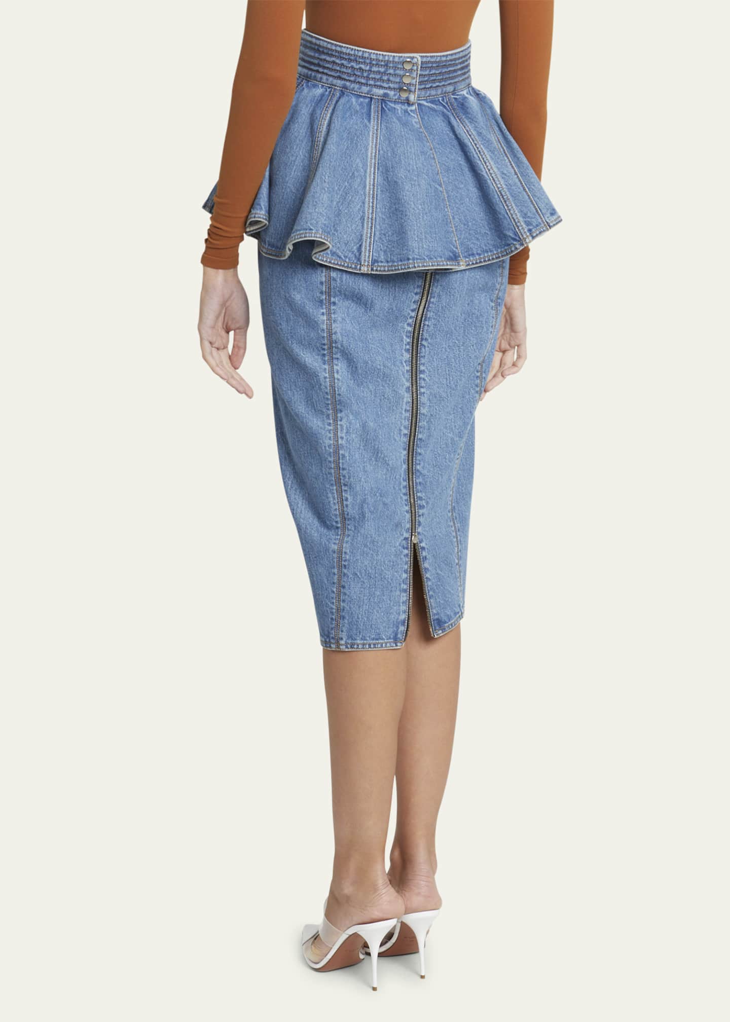 ALAIA Midi Denim Pencil Skirt Bergdorf Goodman