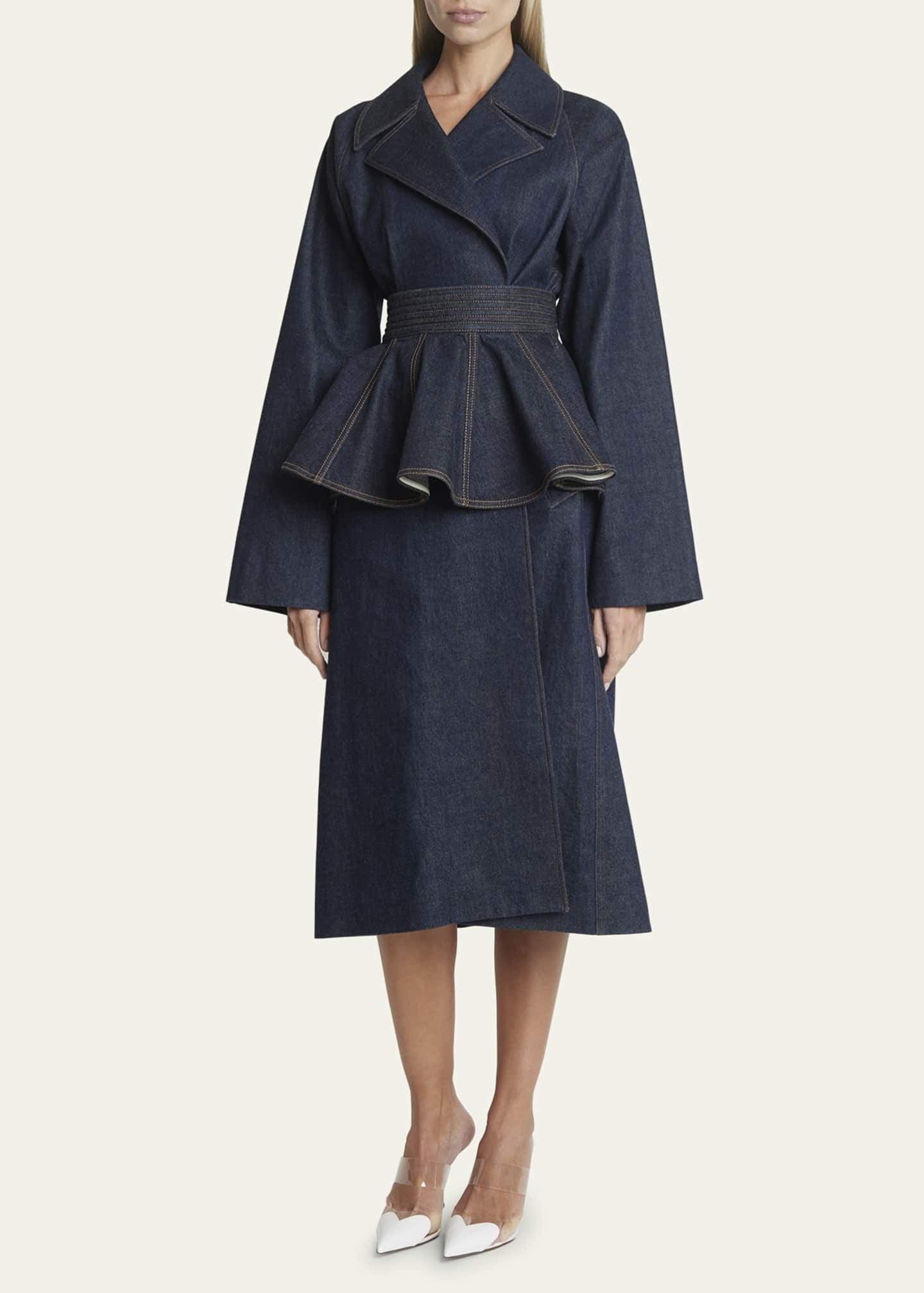 Blue Belted denim trench coat, ALAÏA