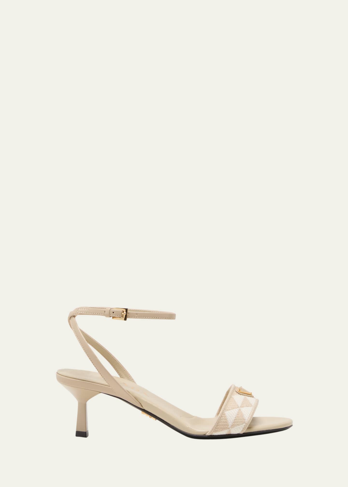 Prada Triangle Jacquard Ankle Strap Sandals
